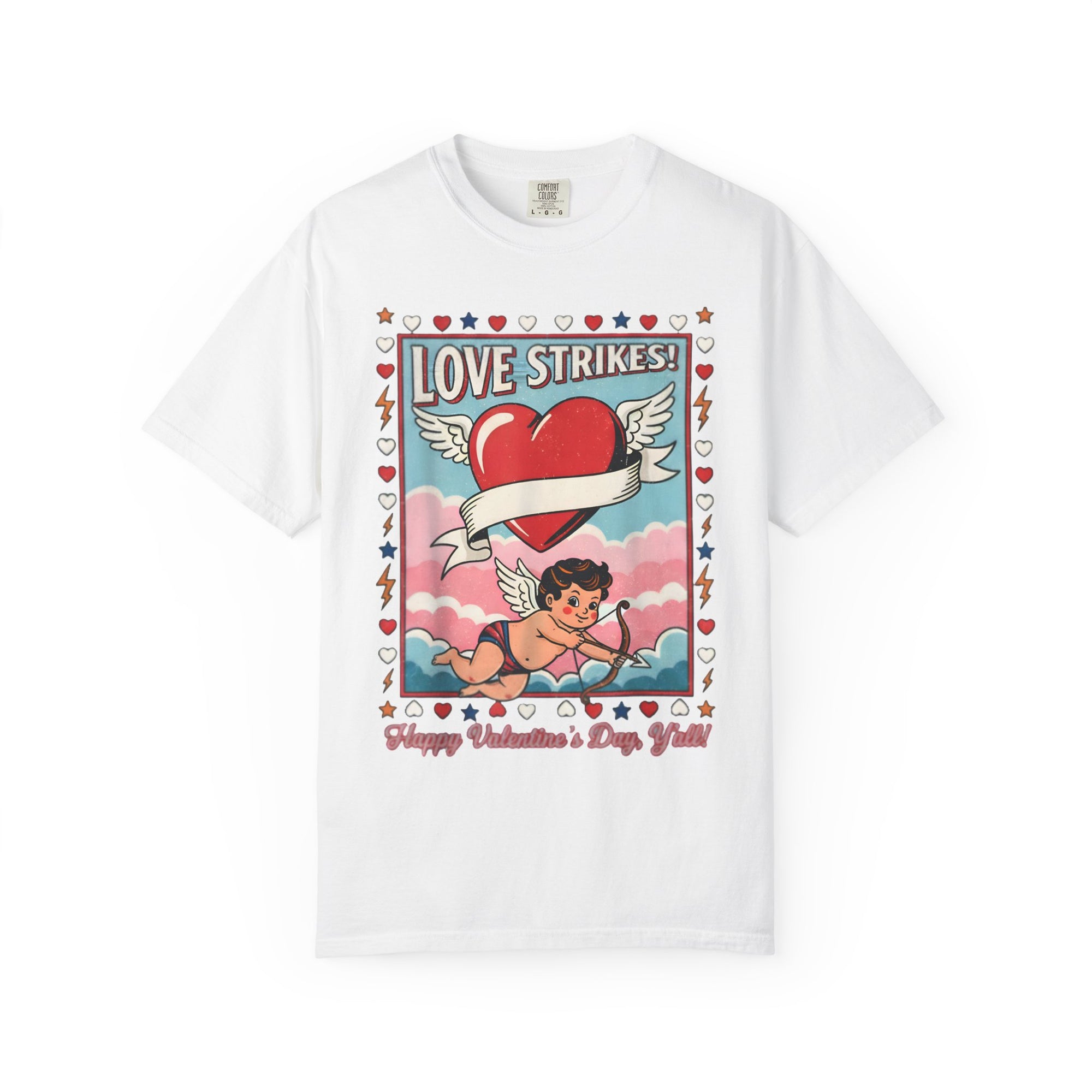 Love Strikes Cupid Heart T-Shirt | Valentine's Day Retro Graphic