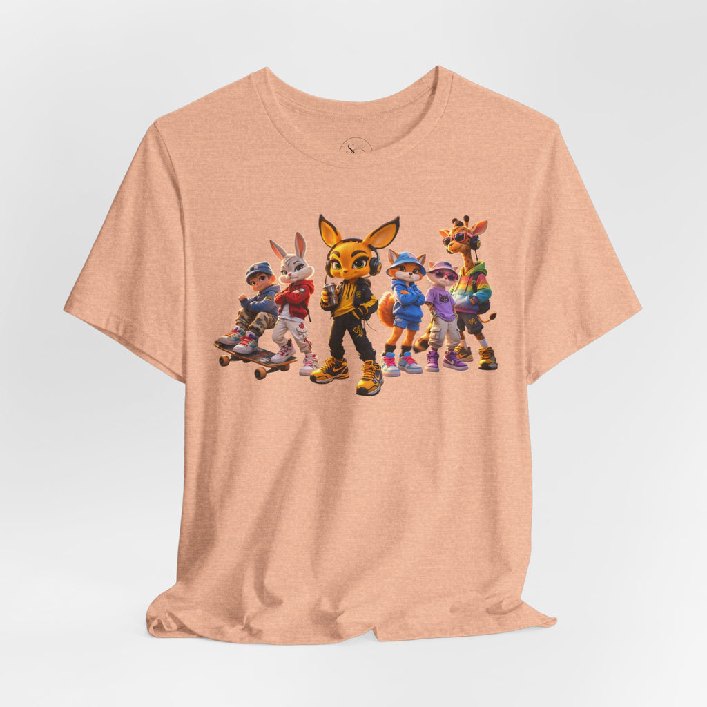 Anthropomorphic Skate Crew T-Shirt | Cartoon Fox, Bunny, Giraffe Characters