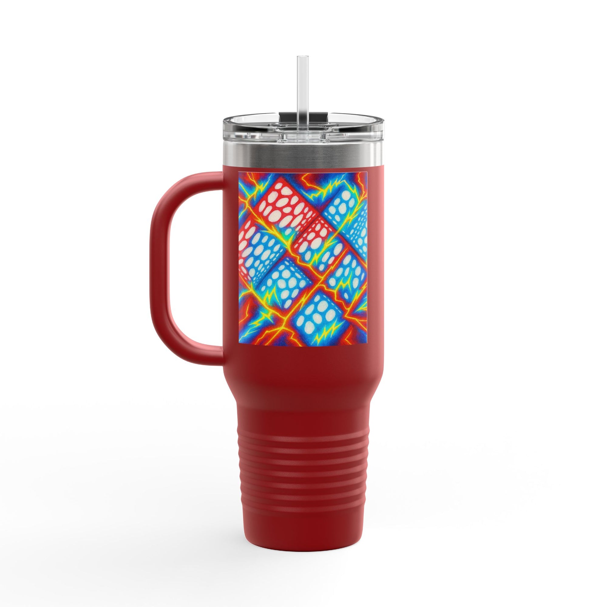 Bold Stainless Steel Travel Mug for Hot & Cold Drinks, Colorful Artistic Cup with Straw