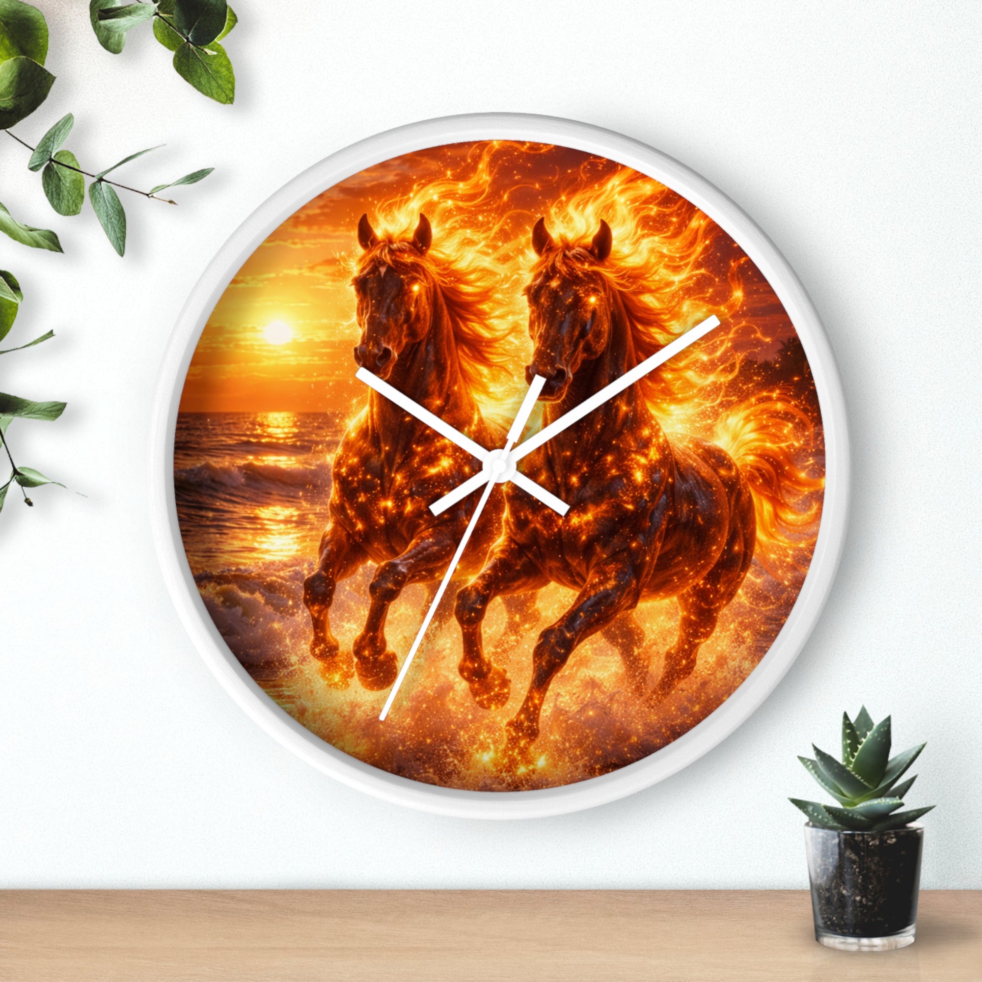 Fiery Horse Wall Clock | Flaming Stallion Sunset Decor