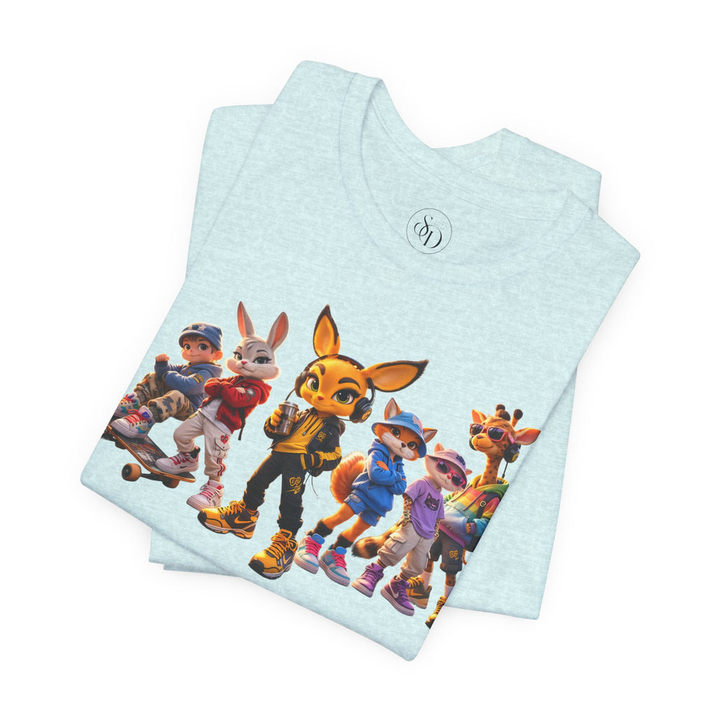 Anthropomorphic Skate Crew T-Shirt | Cartoon Fox, Bunny, Giraffe Characters