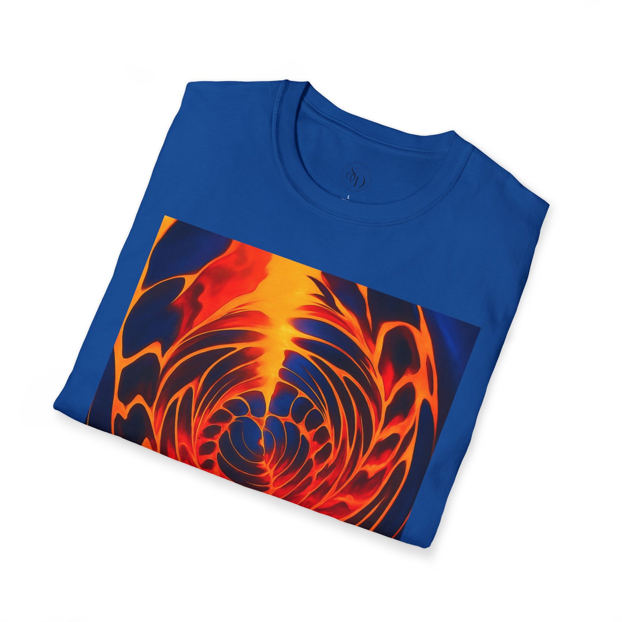 Fiery Vortex Abstract Unisex Tee | Vibrant Lava Swirl Graphic Shirt | Modern Art Apparel