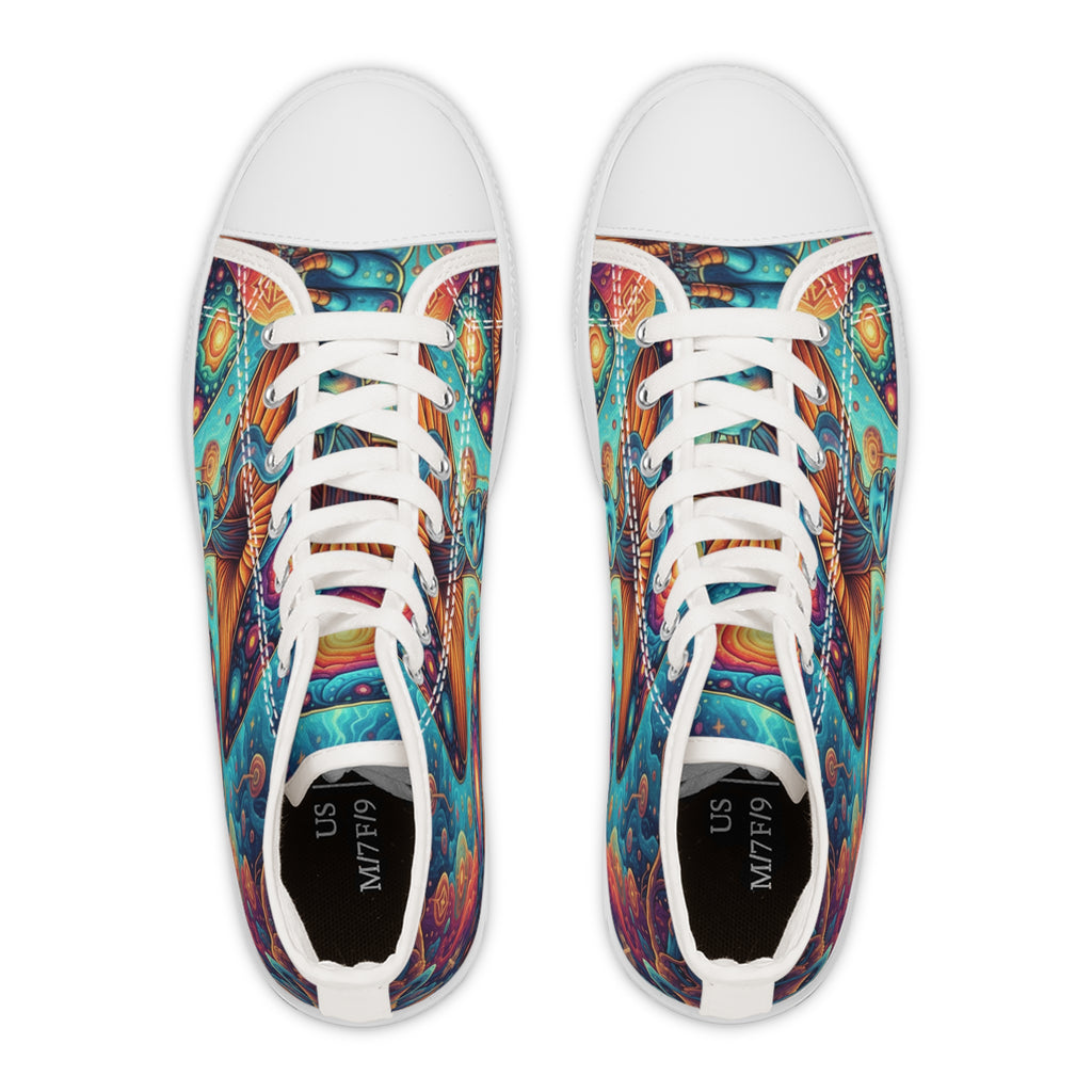 Mushroom Art High Top Sneakers | Colorful Trippy Shoes | Festival Fashion
