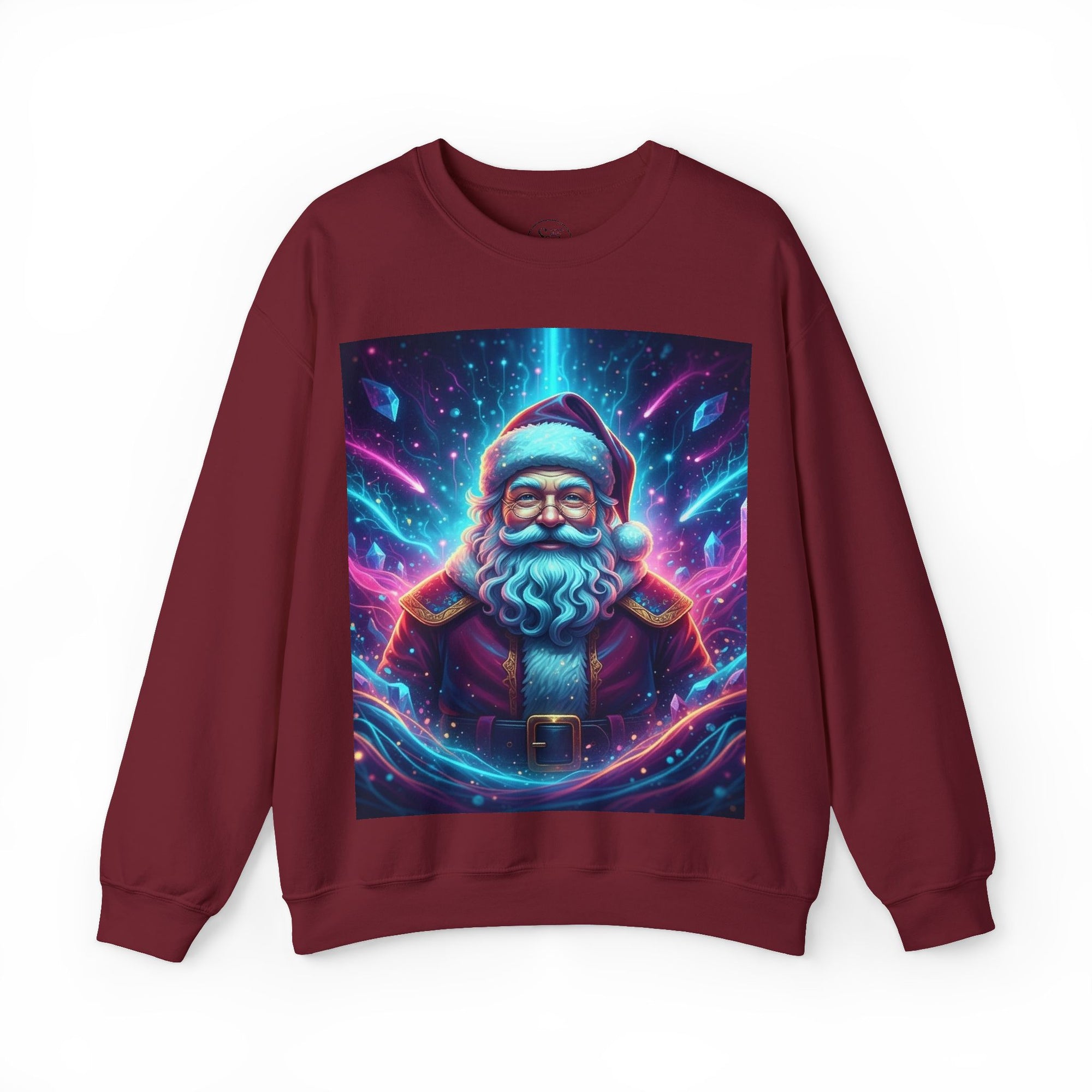 Neon Cosmic Santa Sweatshirt | Retro Futuristic Holiday Crew