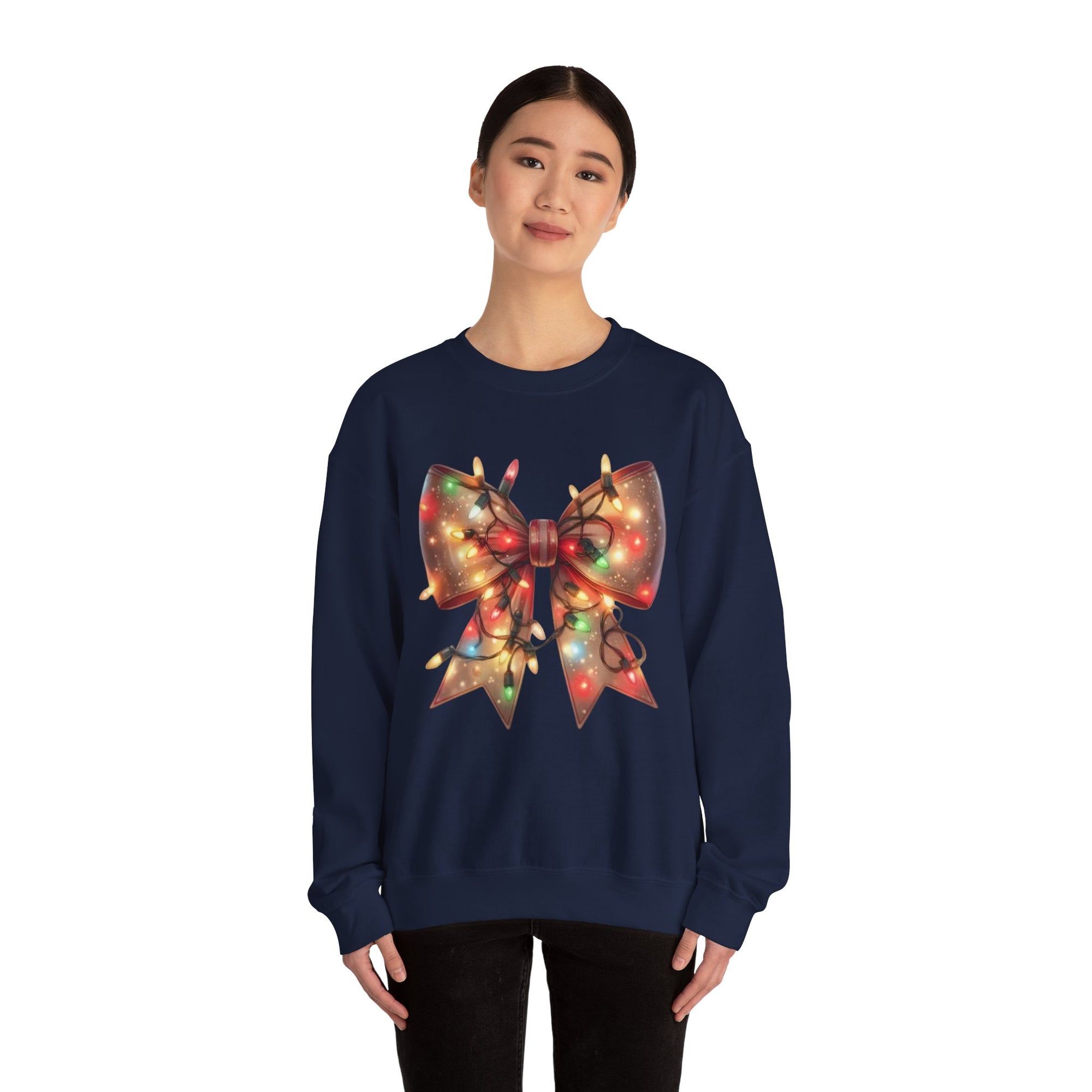 Christmas Bow Sweatshirt | Holiday Lights Crewneck