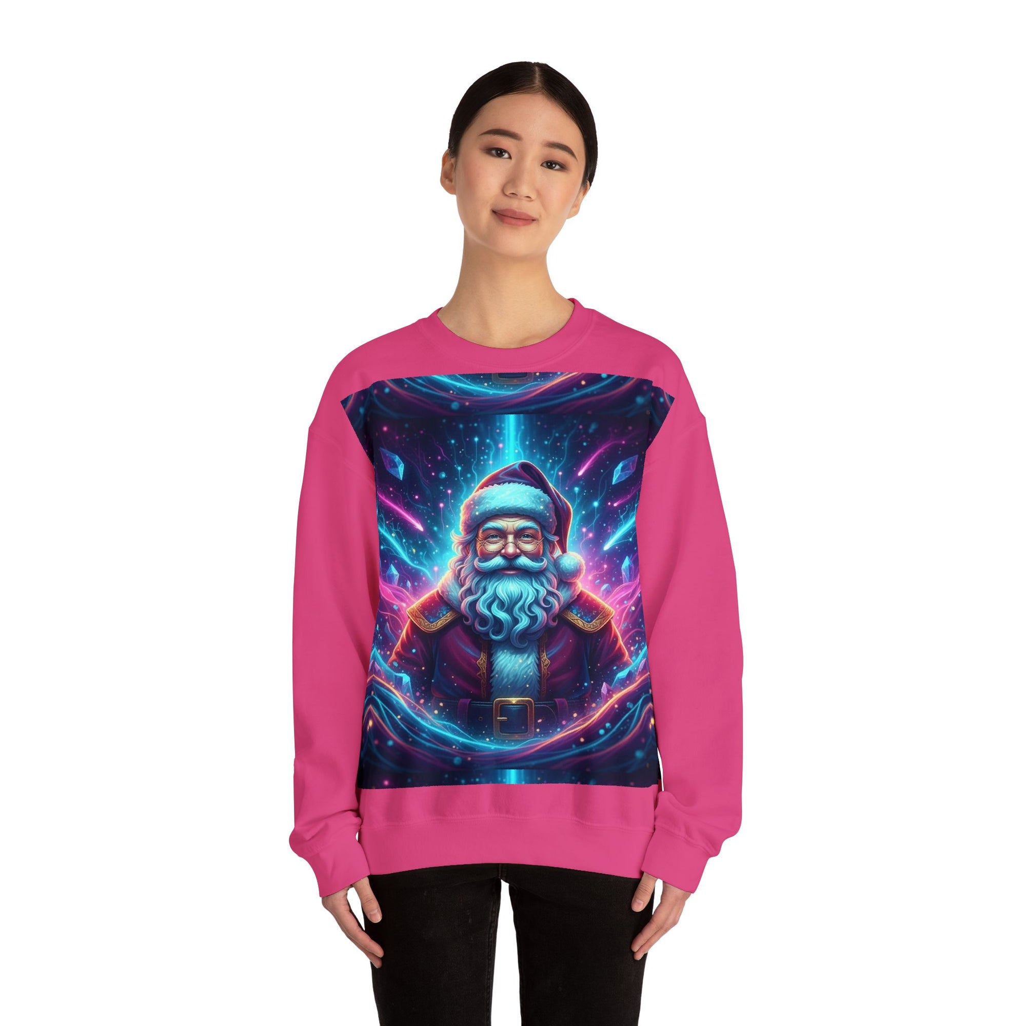 Neon Cosmic Santa Sweatshirt | Retro Futuristic Holiday Crew