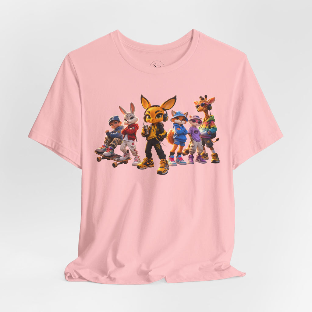 Anthropomorphic Skate Crew T-Shirt | Cartoon Fox, Bunny, Giraffe Characters