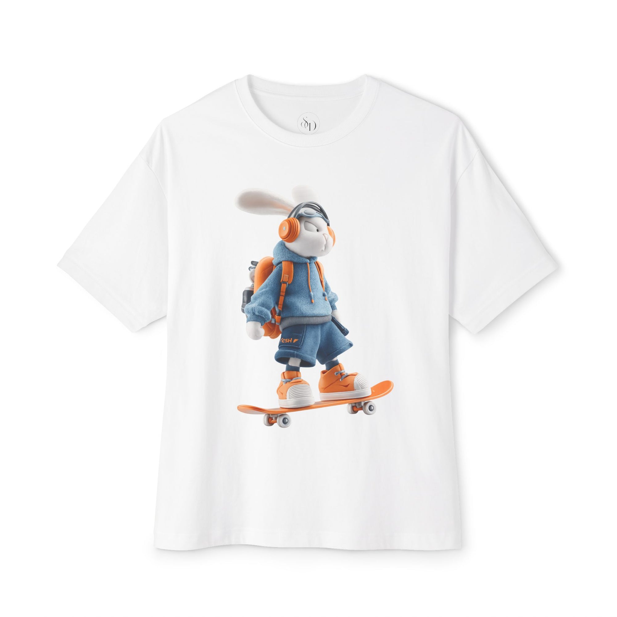 Oversized | Skateboarding Bunny Character Tee | Skateboard Cartoon T-Shirt