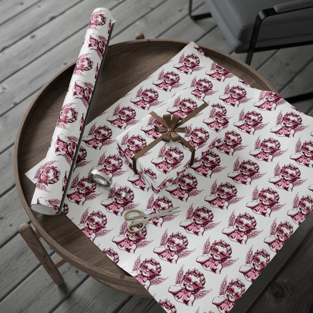 Valentines Day Wrapping Paper with Cherub Angels | Romantic Gift Wrap, Pink Angel Pattern