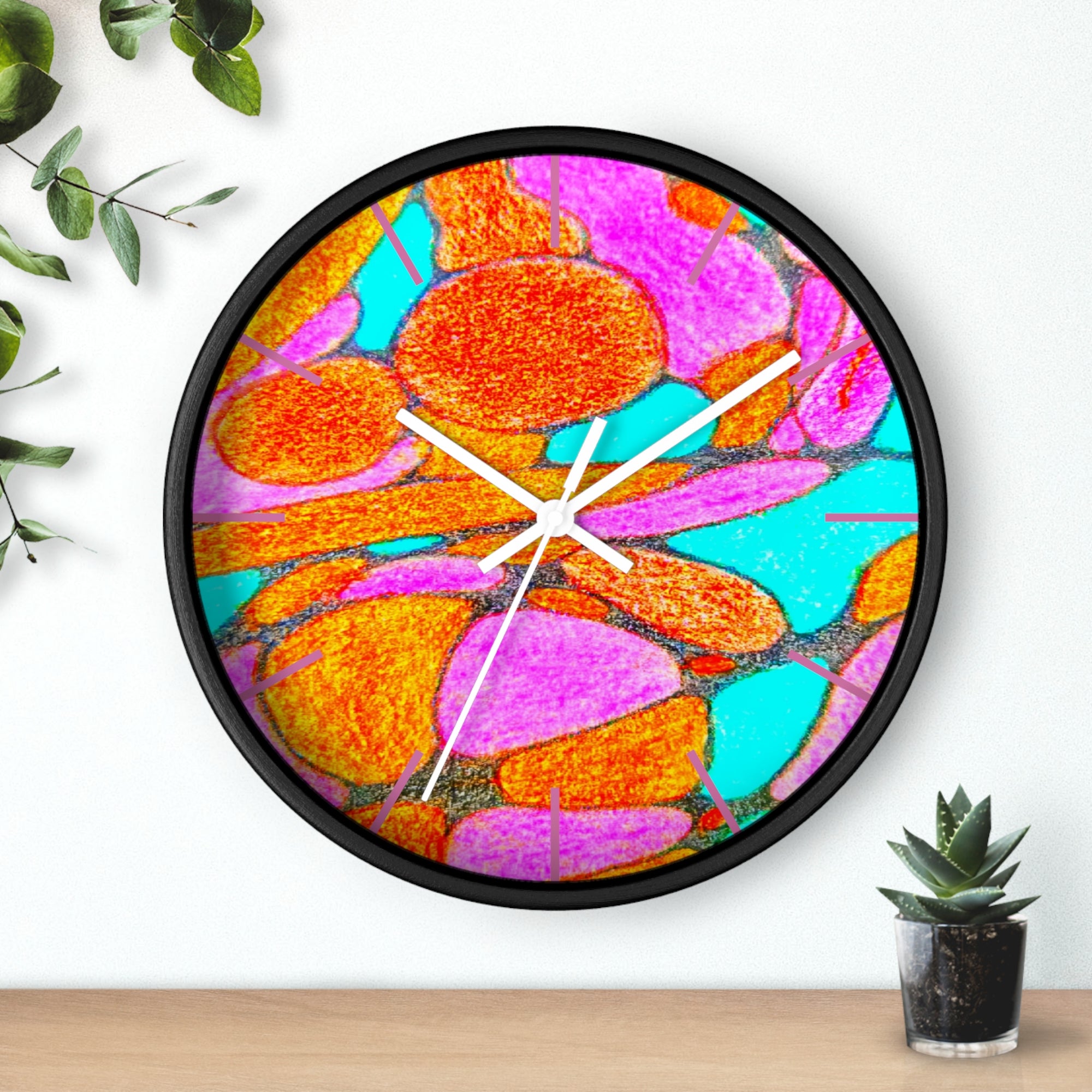 Abstract Pink Orange Teal Wall Clock | Modern Geometric Pop Art Decor | Silent Unique Gift