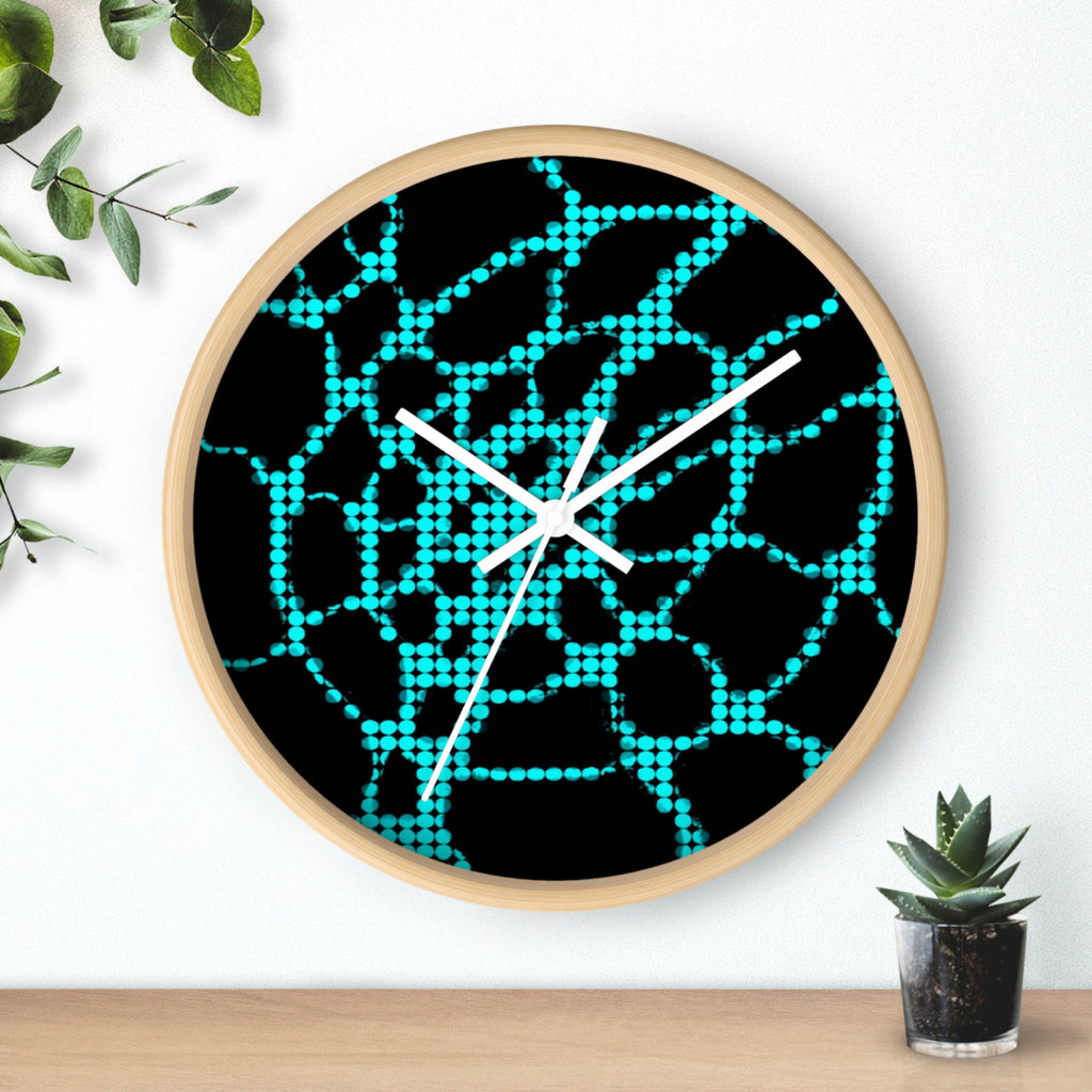 Abstract Digital Network Wall Clock | Turquoise Black Cyber Decor | Silent Unique Gift