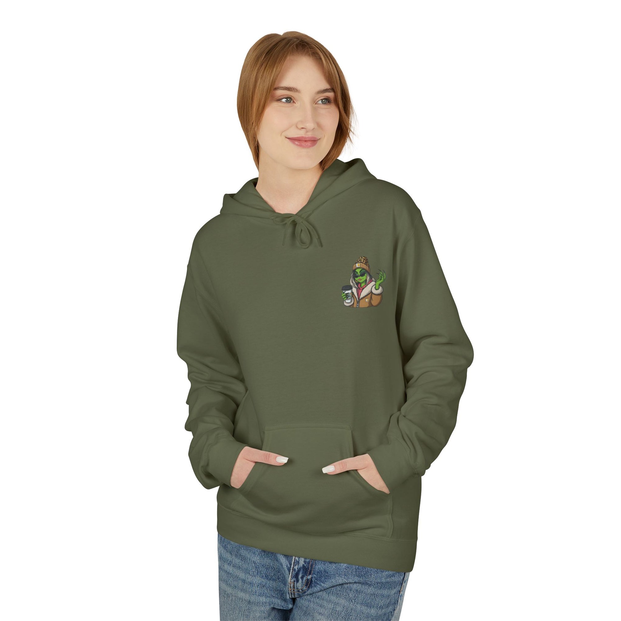 Sassy Grinch Girl Coffee Hoodie | Cozy Alien Winter Sweater | Funny Christmas Gift