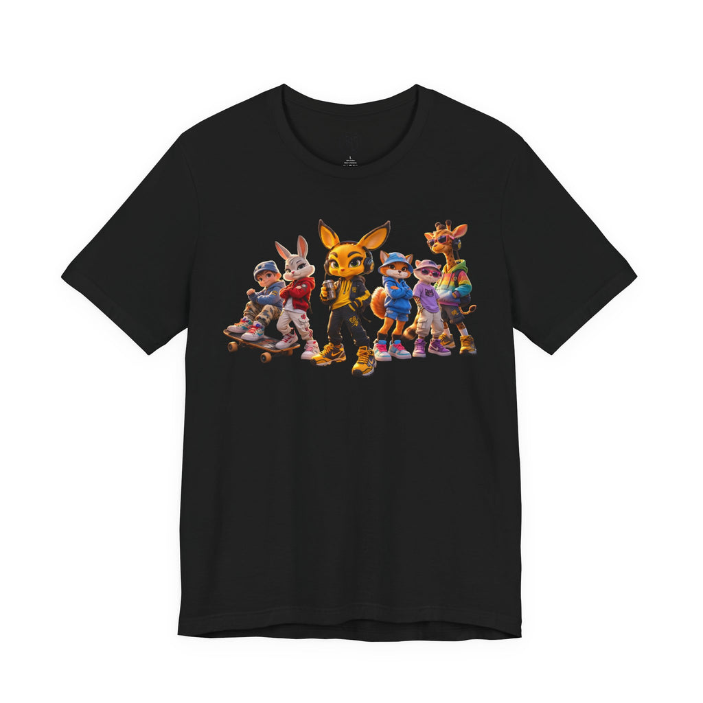 Anthropomorphic Skate Crew T-Shirt | Cartoon Fox, Bunny, Giraffe Characters