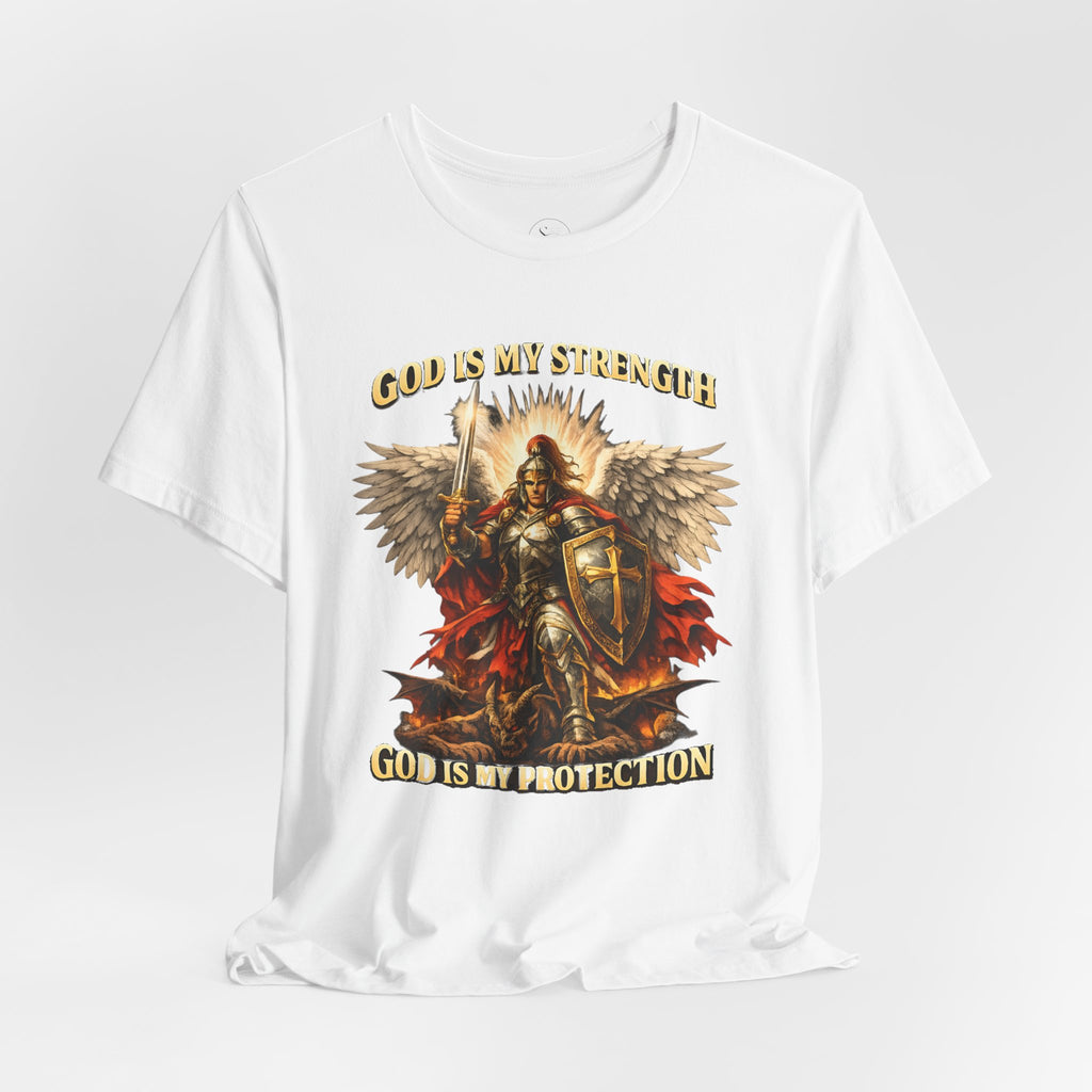 Christian T-Shirt | Cotton Warrior Angel | God Is My Strength & Protection