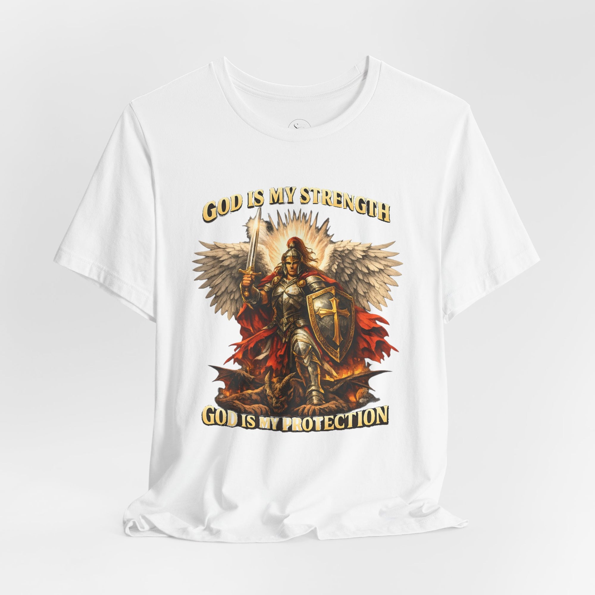 Christian T-Shirt | Cotton Warrior Angel | God Is My Strength & Protection