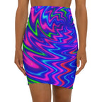 Neon Swirl Mini Skirt | Cyberpunk Bodycon Skirt | Festival Clubwear