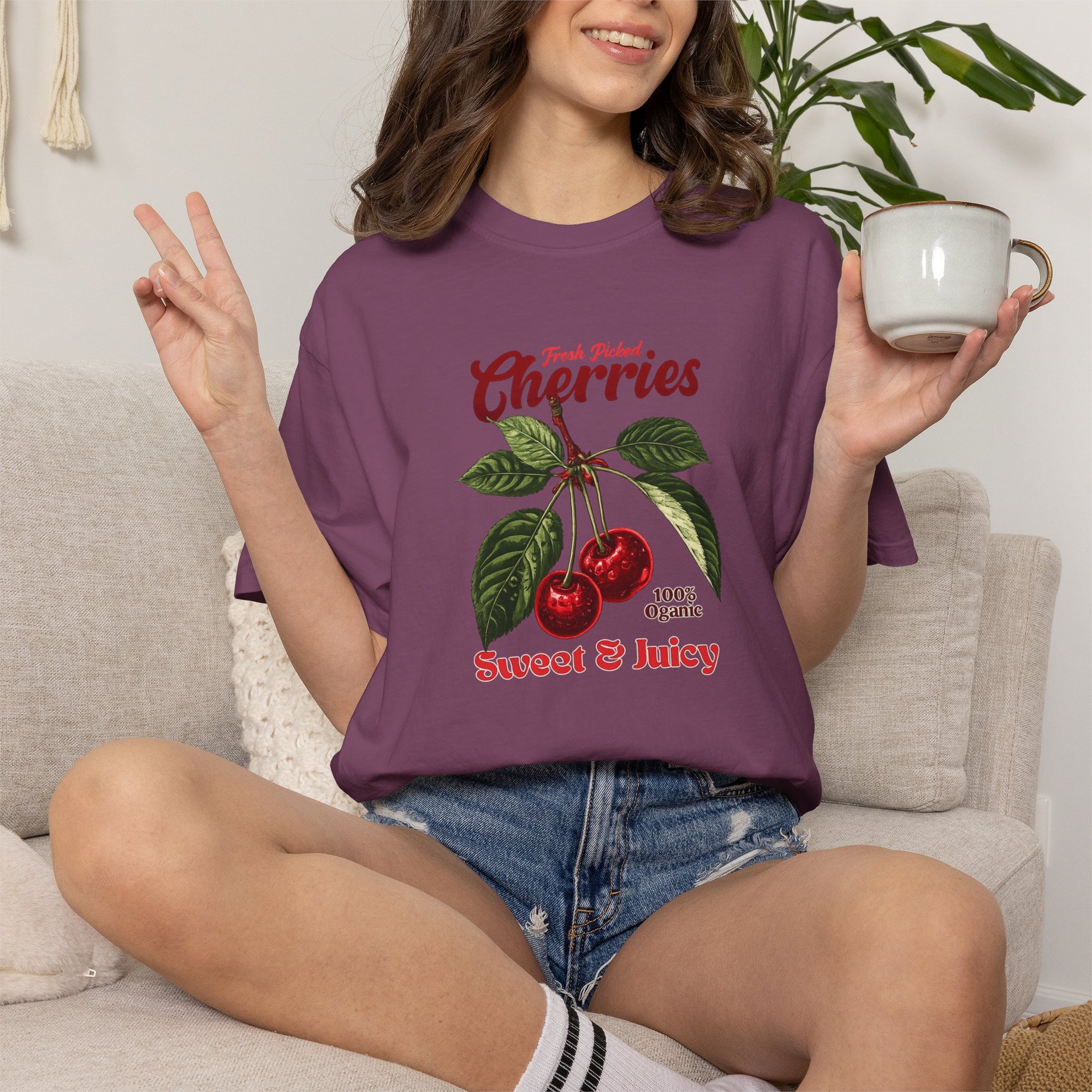 Cherry Vintage Tee — "Fresh Picked Cherries: Sweet & Juicy" Graphic T-Shirt