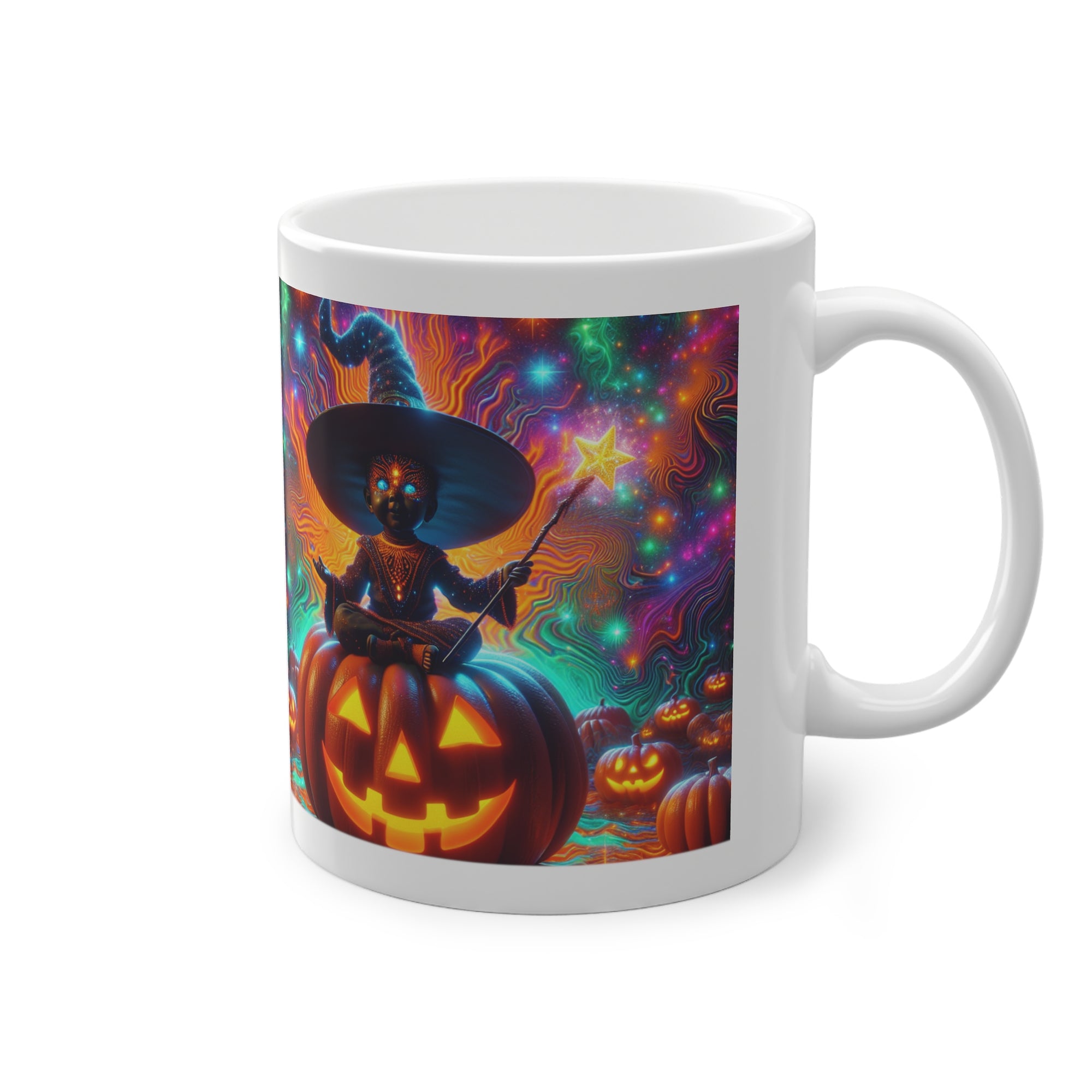 Halloween Mug with Witch and Pumpkin adds spooky charm to your fall mornings, a colorful ceramic cup perfect for festive coffee or cocoa
