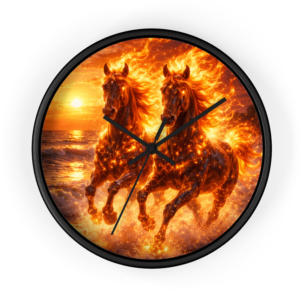 Fiery Horse Wall Clock | Flaming Stallion Sunset Decor