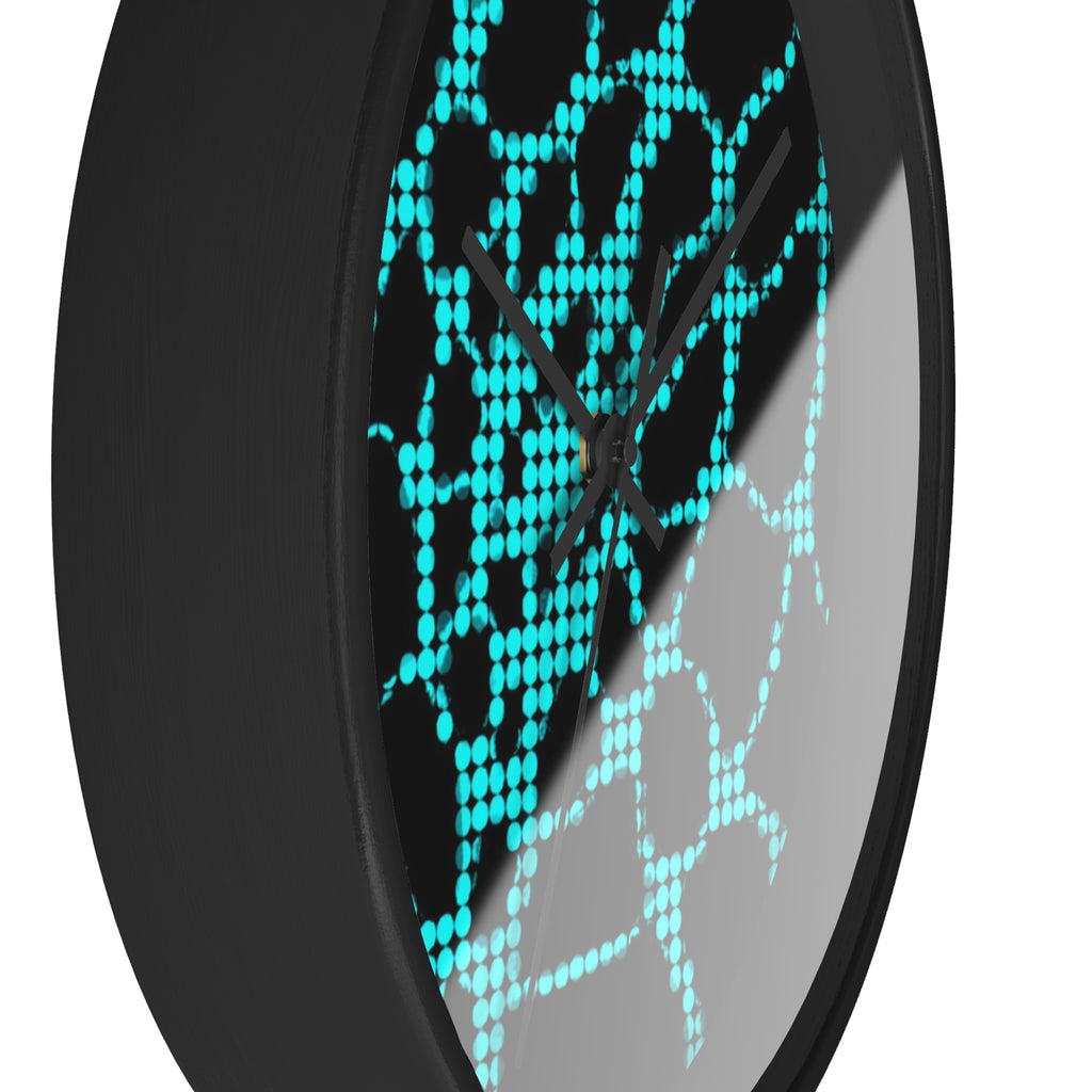 Abstract Digital Network Wall Clock | Turquoise Black Cyber Decor | Silent Unique Gift