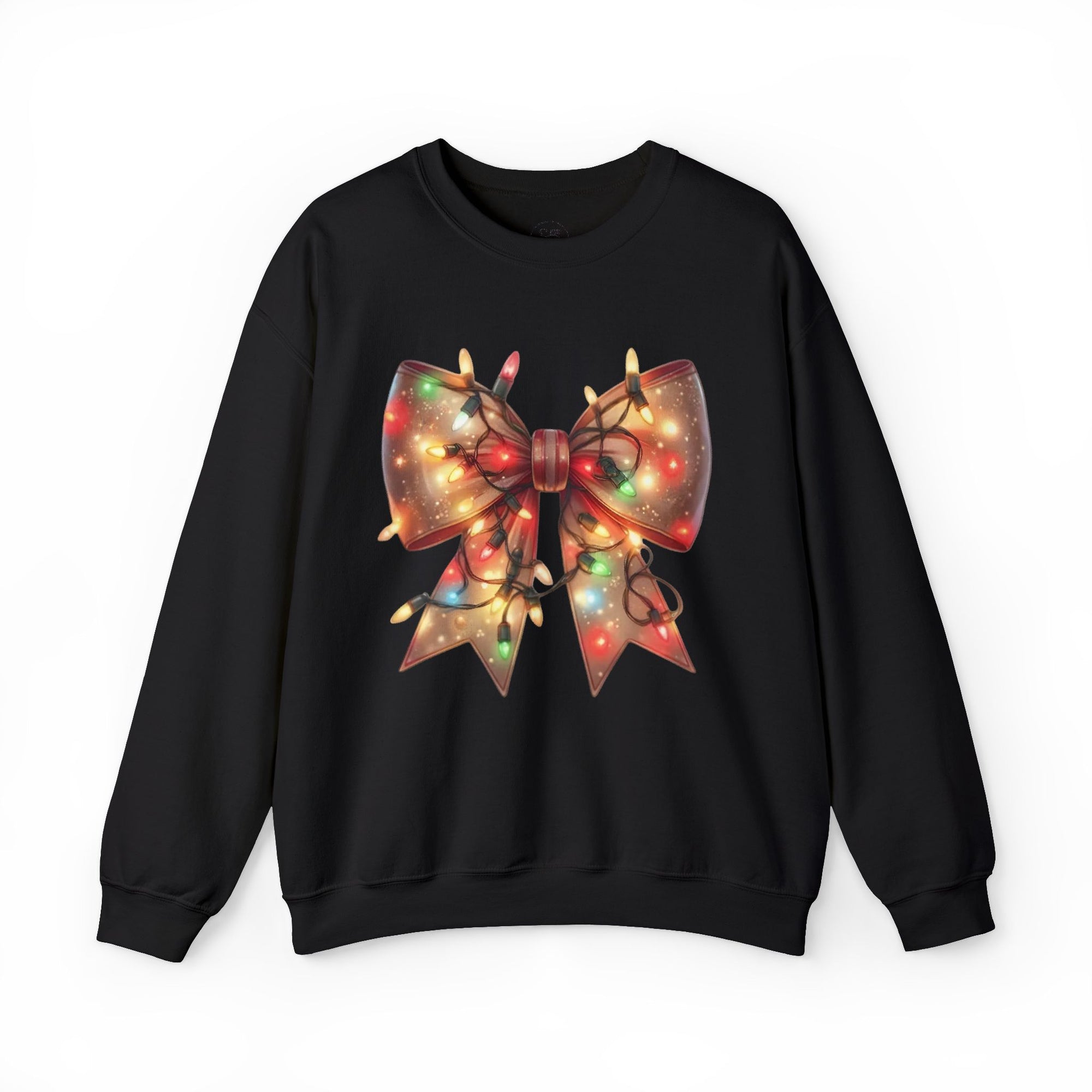 Festive Christmas Bow Sweatshirt | Holiday Lights Ribbon Pullover