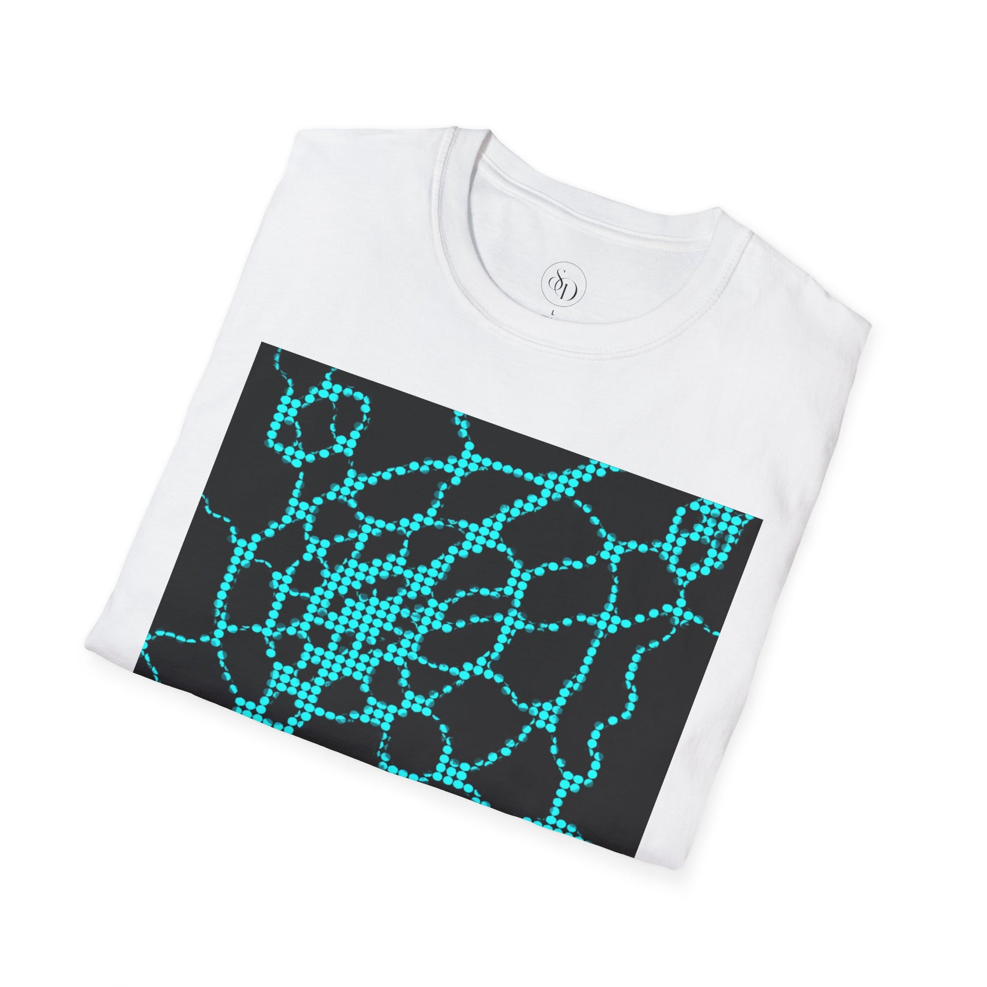 Neural Pattern T-Shirt | Black Turquoise Tech Aesthetic Tee