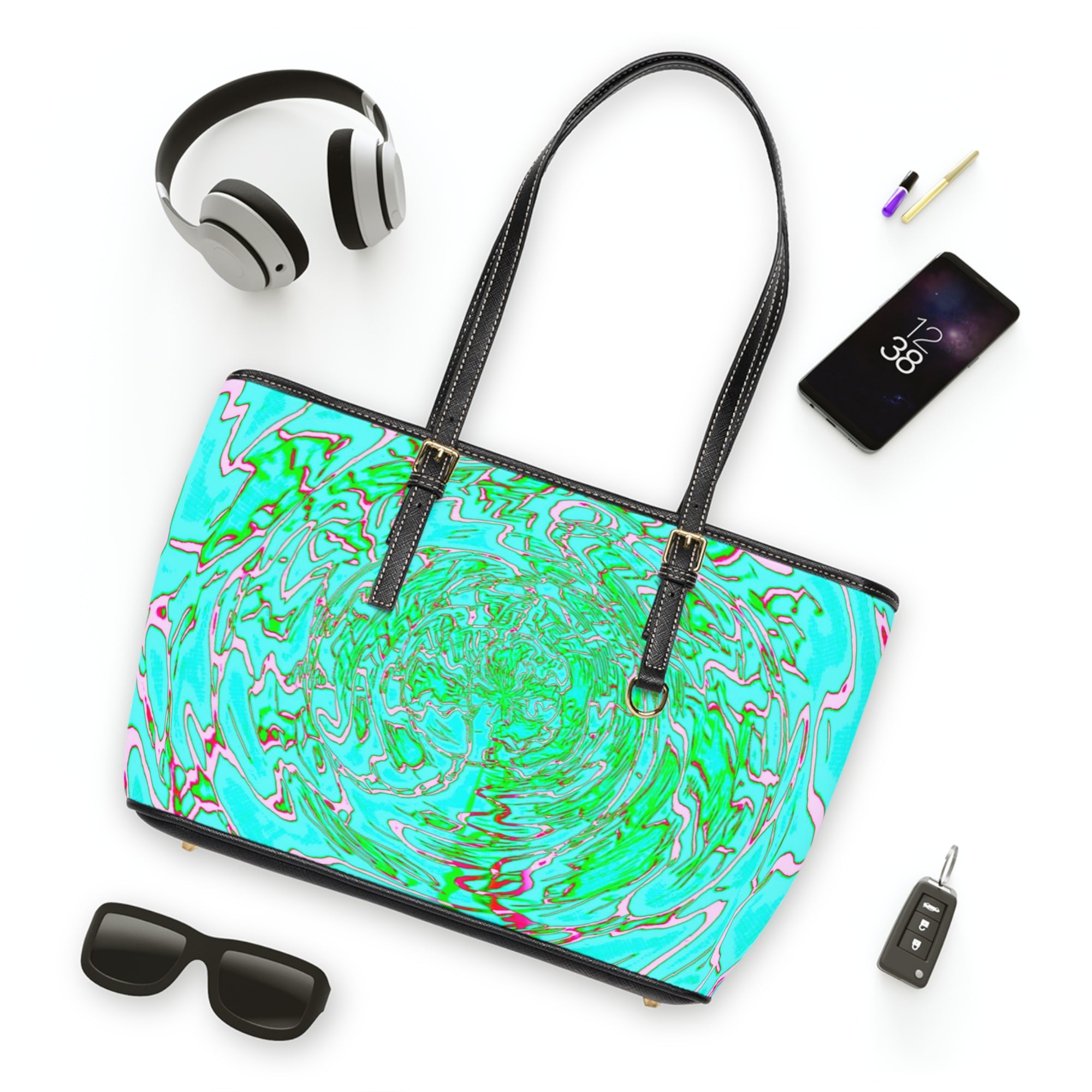 Mint Swirl Tote Bag | Abstract Marble Shoulder Bag