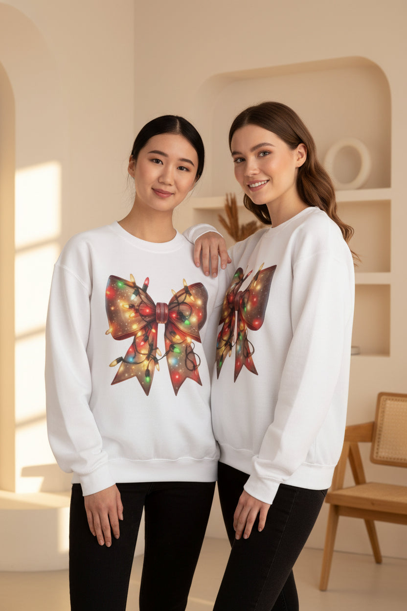 Christmas Bow Sweatshirt | Holiday Lights Crewneck