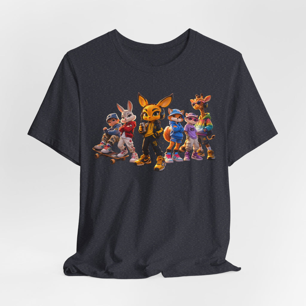 Anthropomorphic Skate Crew T-Shirt | Cartoon Fox, Bunny, Giraffe Characters