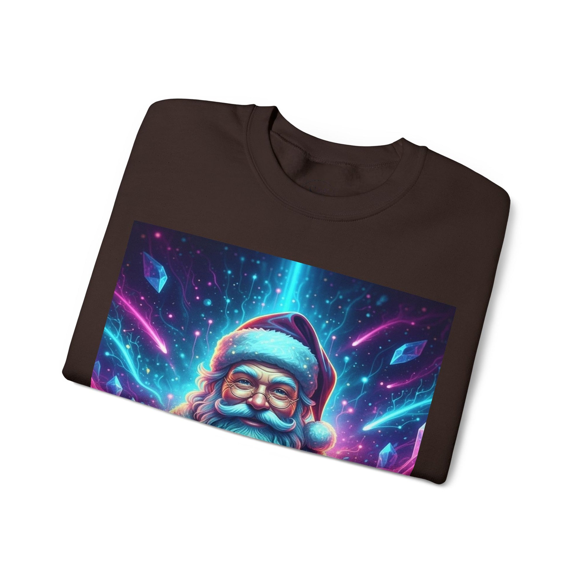 Neon Cosmic Santa Sweatshirt | Retro Futuristic Holiday Crew