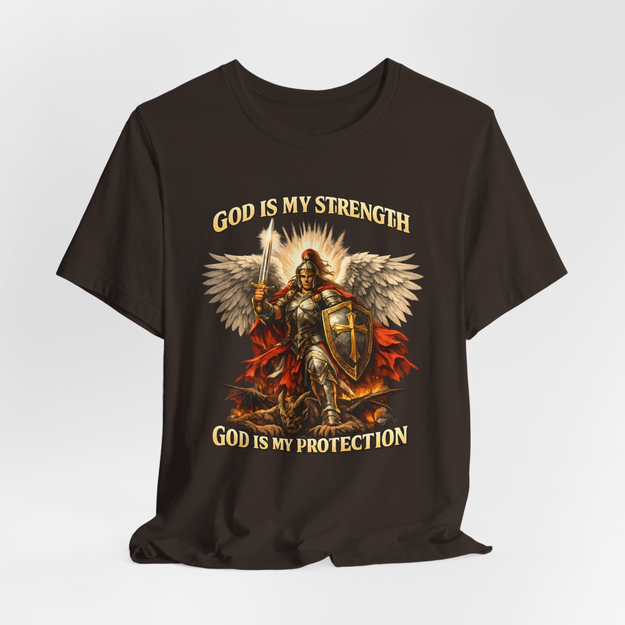 Christian T-Shirt | Cotton Warrior Angel | God Is My Strength & Protection