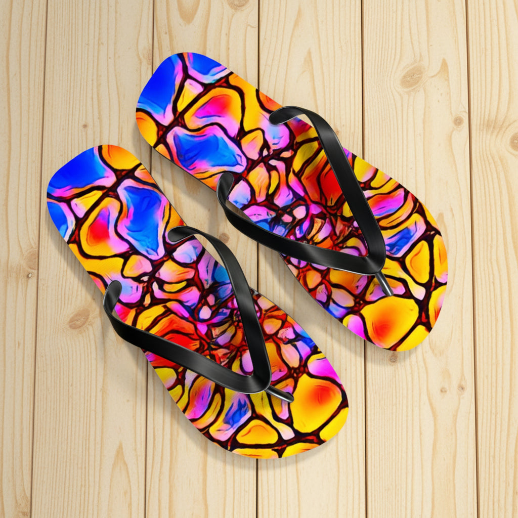 Vibrant Artistic Flip Flops | Colorful Summer Beach Sandals