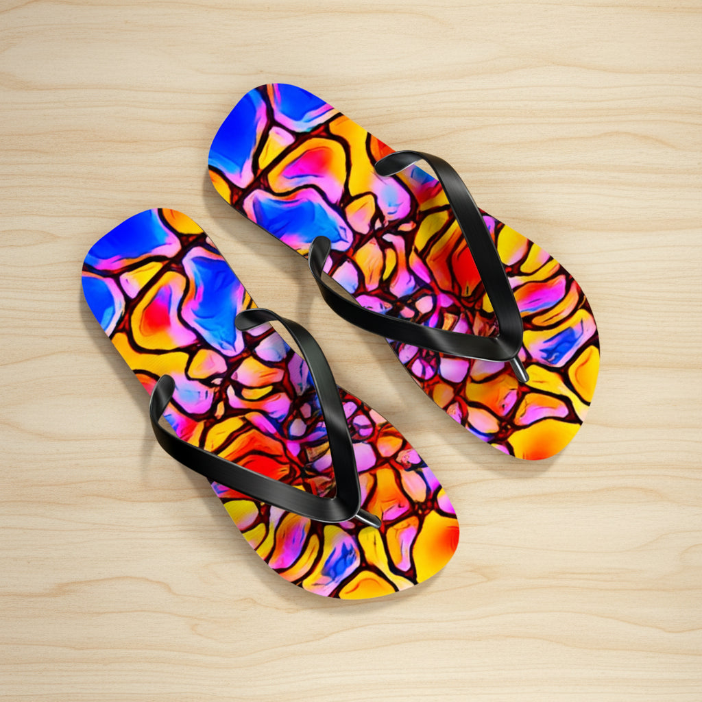 Vibrant Artistic Flip Flops | Colorful Summer Beach Sandals