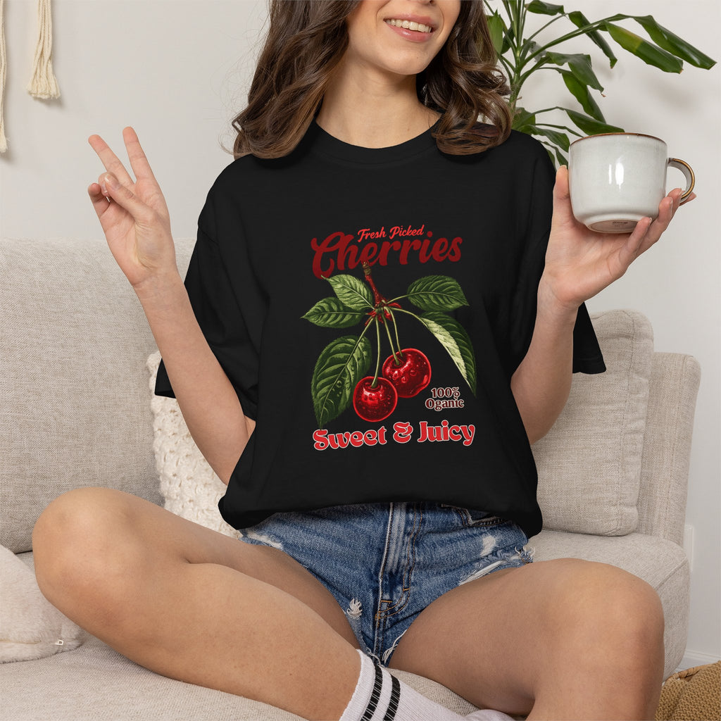 Cherry Vintage Tee — "Fresh Picked Cherries: Sweet & Juicy" Graphic T-Shirt