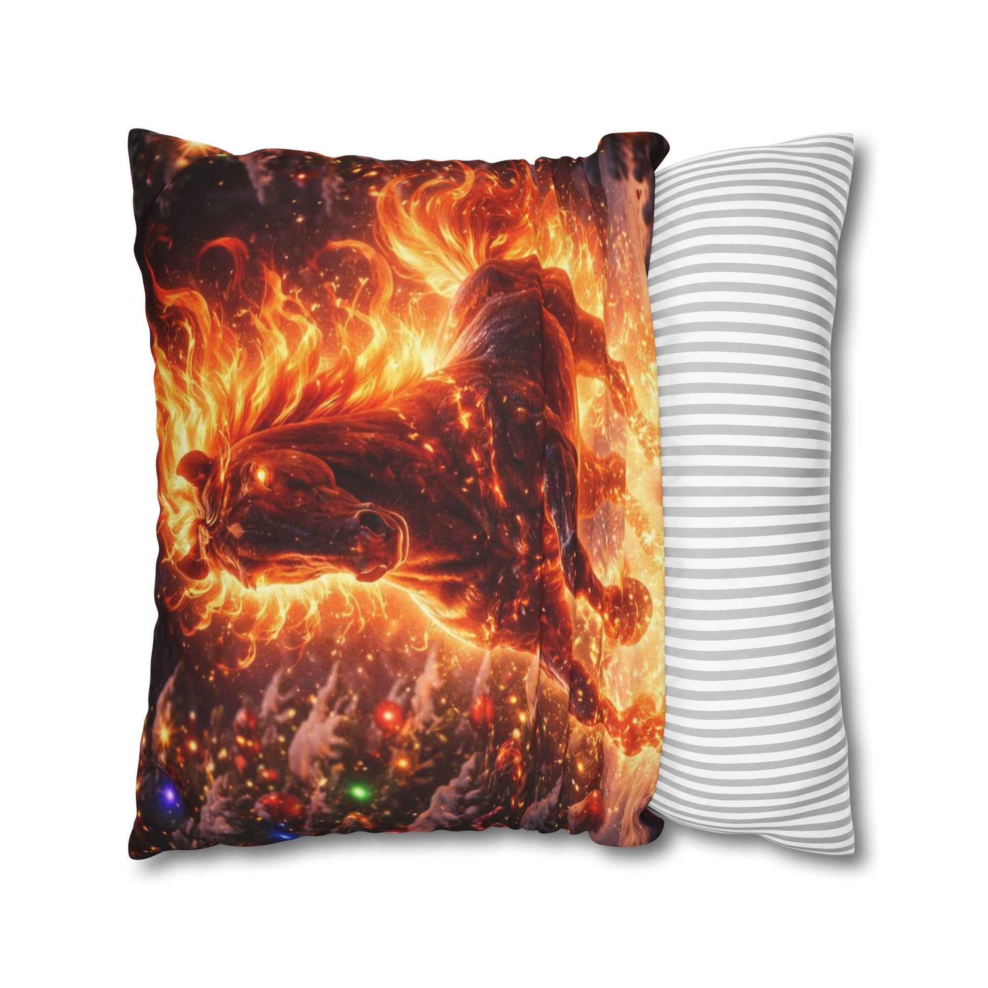 Fiery Winter Steed Decorative Pillow | Enchanted Christmas Horse Cushion | Cozy Home Decor