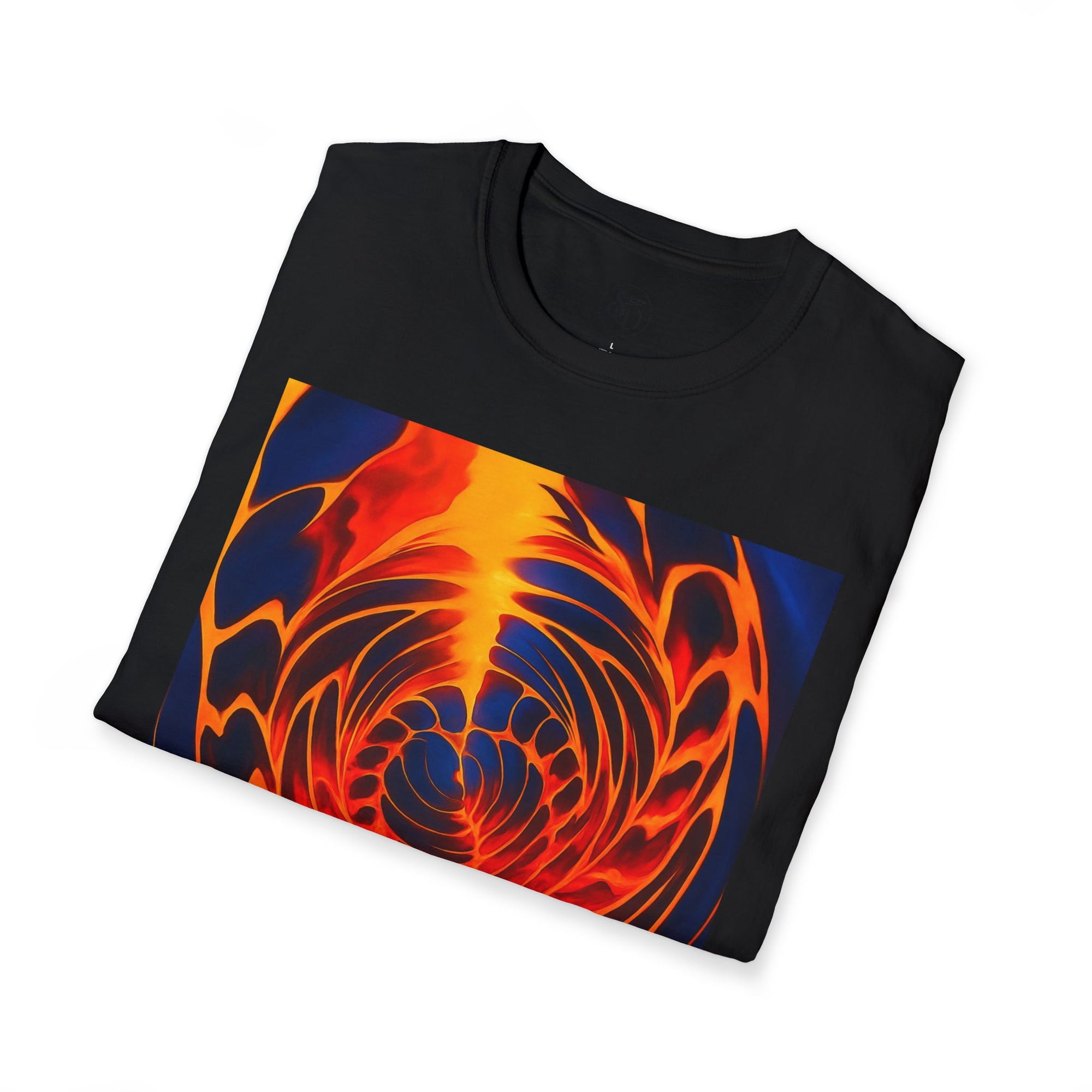 Fiery Vortex Abstract Unisex Tee | Vibrant Lava Swirl Graphic Shirt | Modern Art Apparel