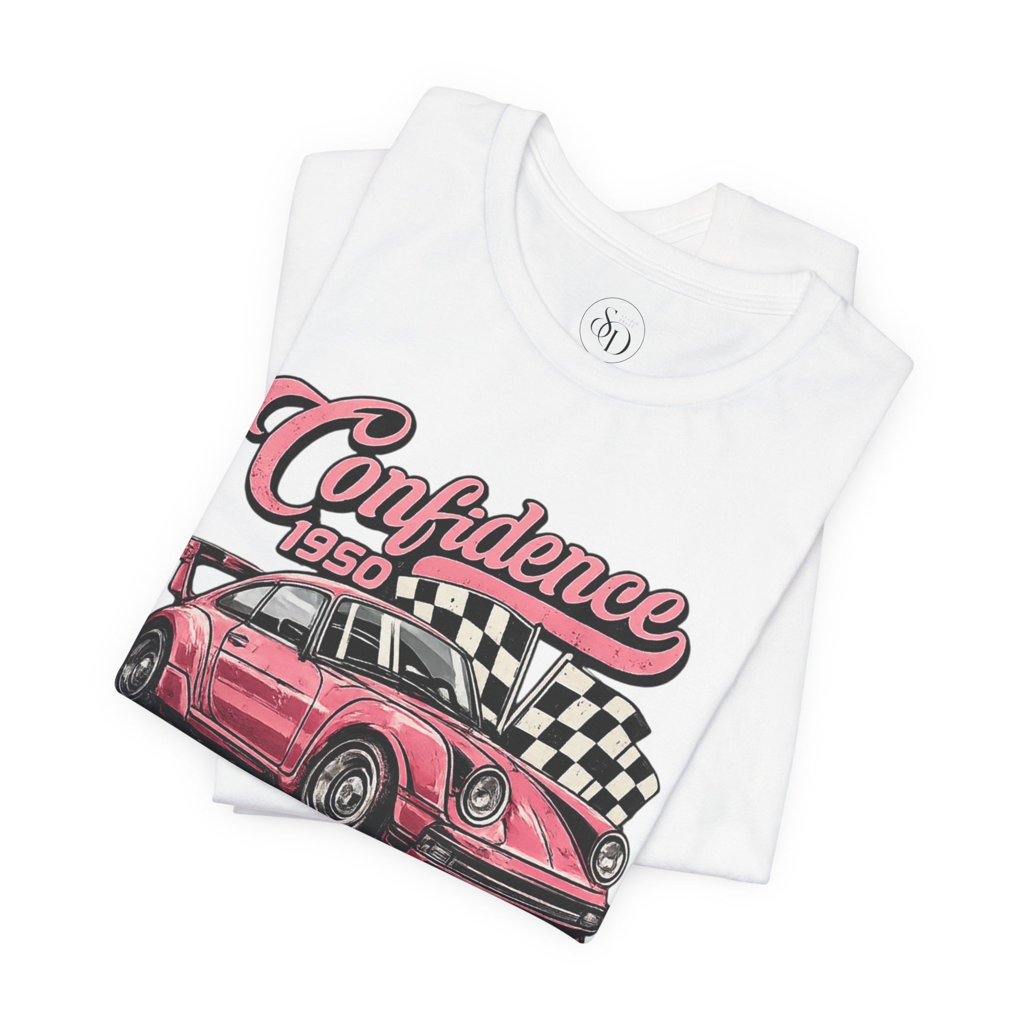 Vintage Pink Porsche 1950 Racing Tee | Confidence No Fear At All