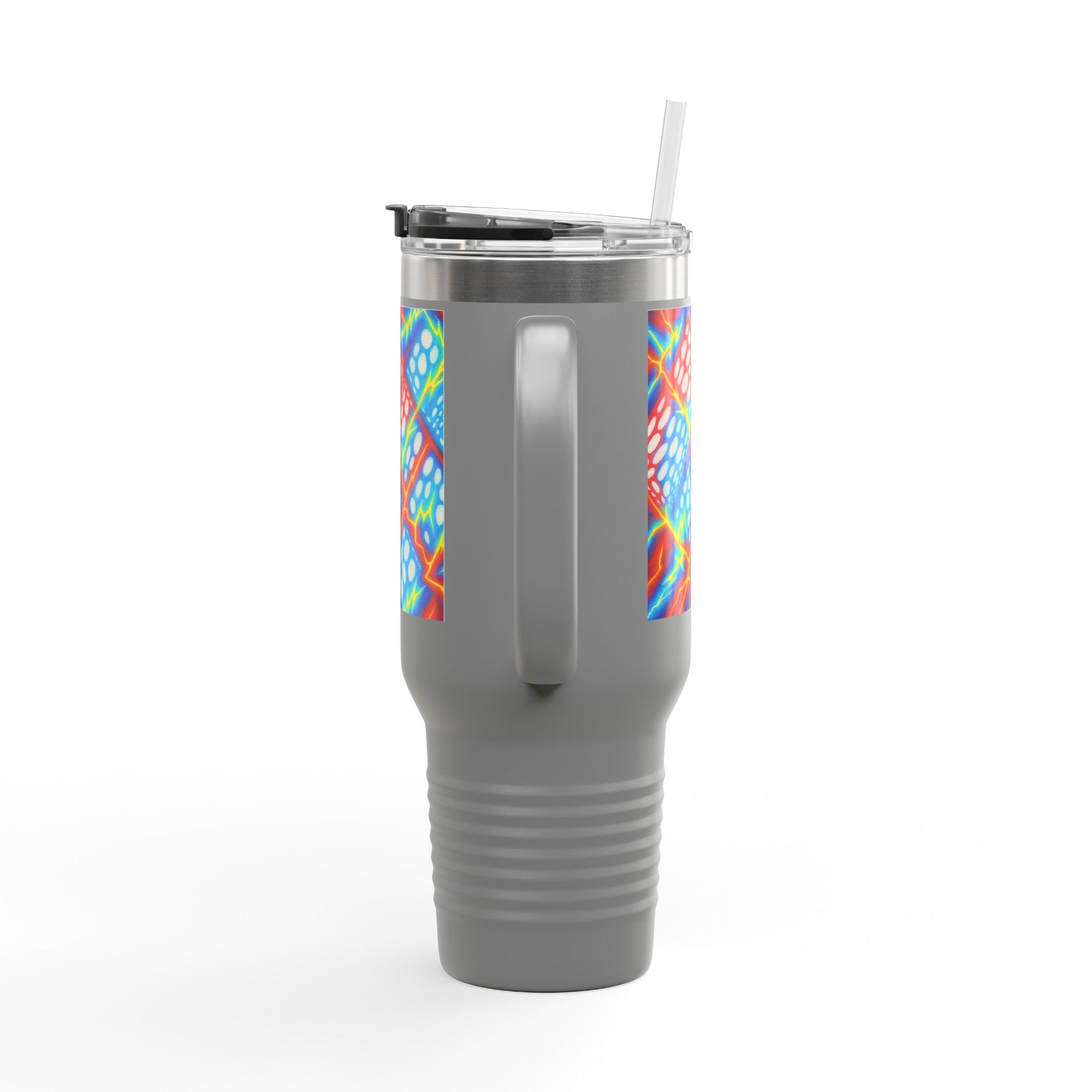 Bold Stainless Steel Travel Mug for Hot & Cold Drinks, Colorful Artistic Cup with Straw