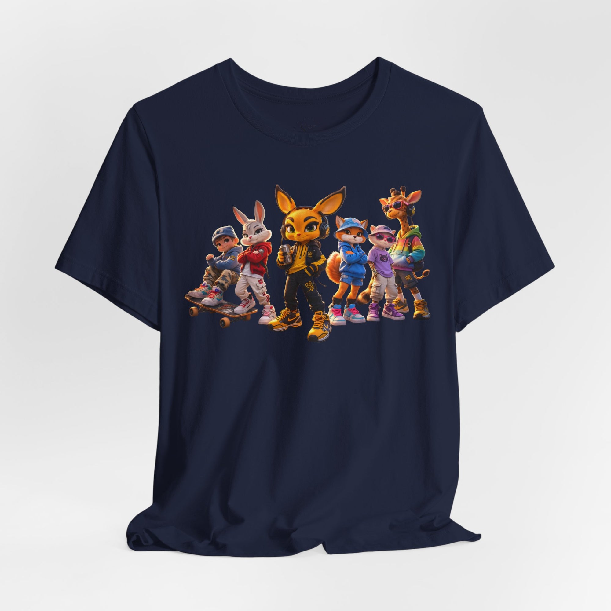 Anthropomorphic Skate Crew T-Shirt | Cartoon Fox, Bunny, Giraffe Characters