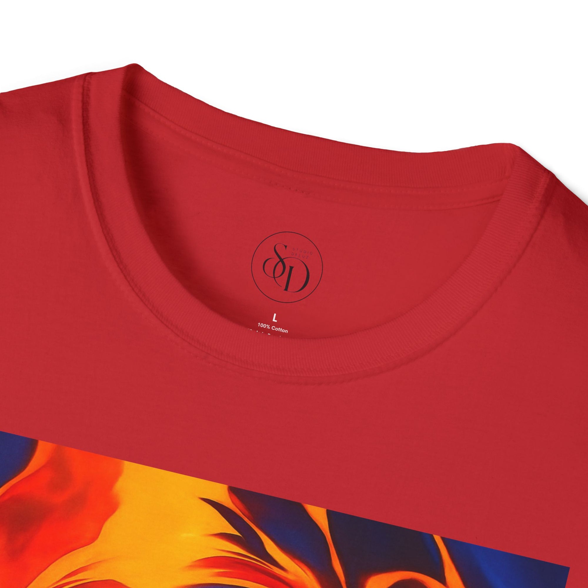 Fiery Vortex Abstract Unisex Tee | Vibrant Lava Swirl Graphic Shirt | Modern Art Apparel