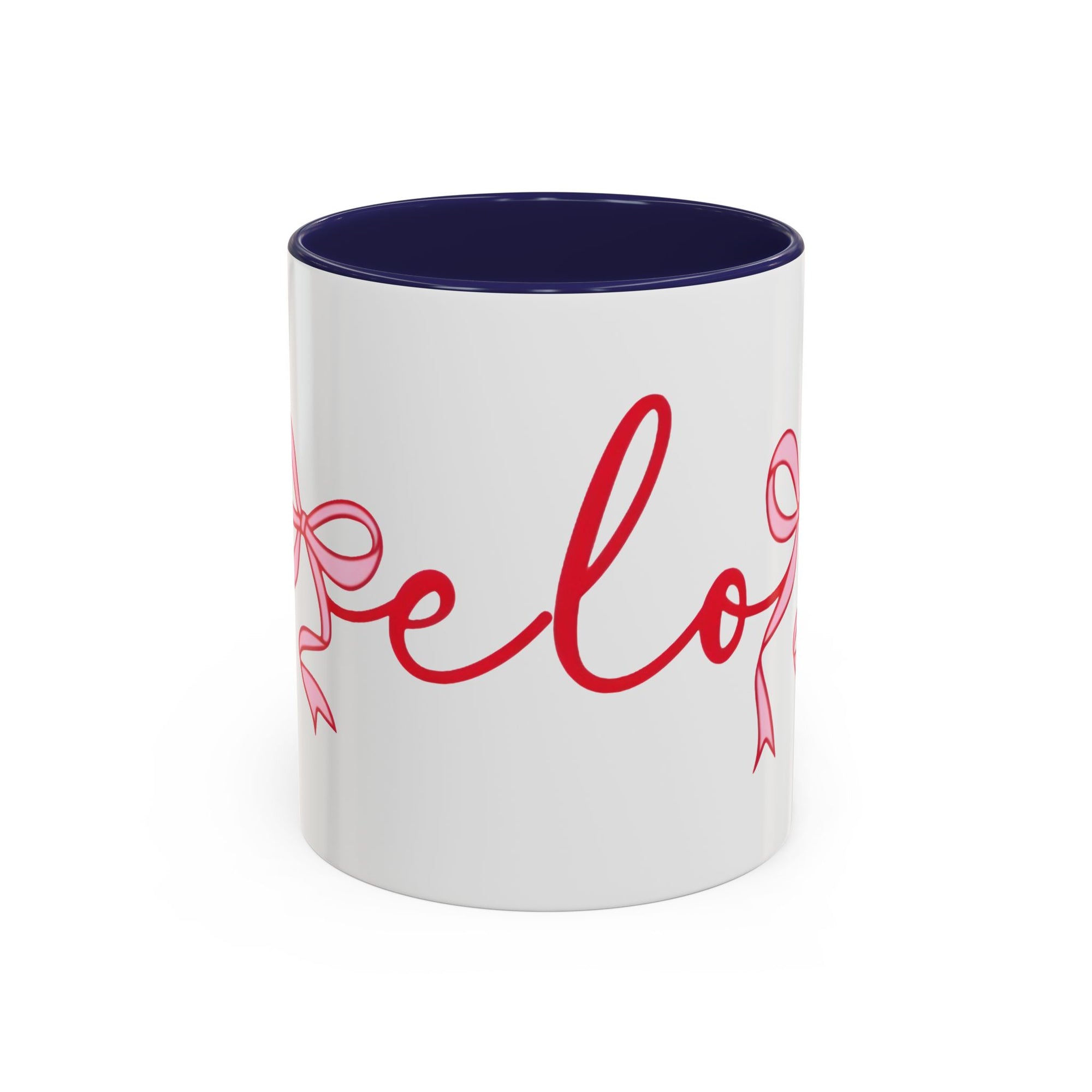 Romantic Love Mug | White Ceramic Coffee Cup with Red Bow Design, Colored Handle