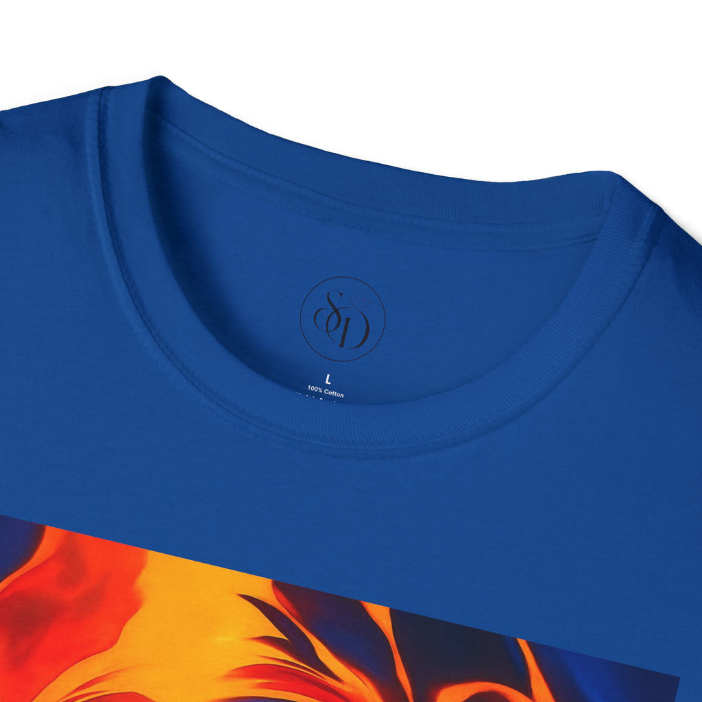 Fiery Vortex Abstract Unisex Tee | Vibrant Lava Swirl Graphic Shirt | Modern Art Apparel