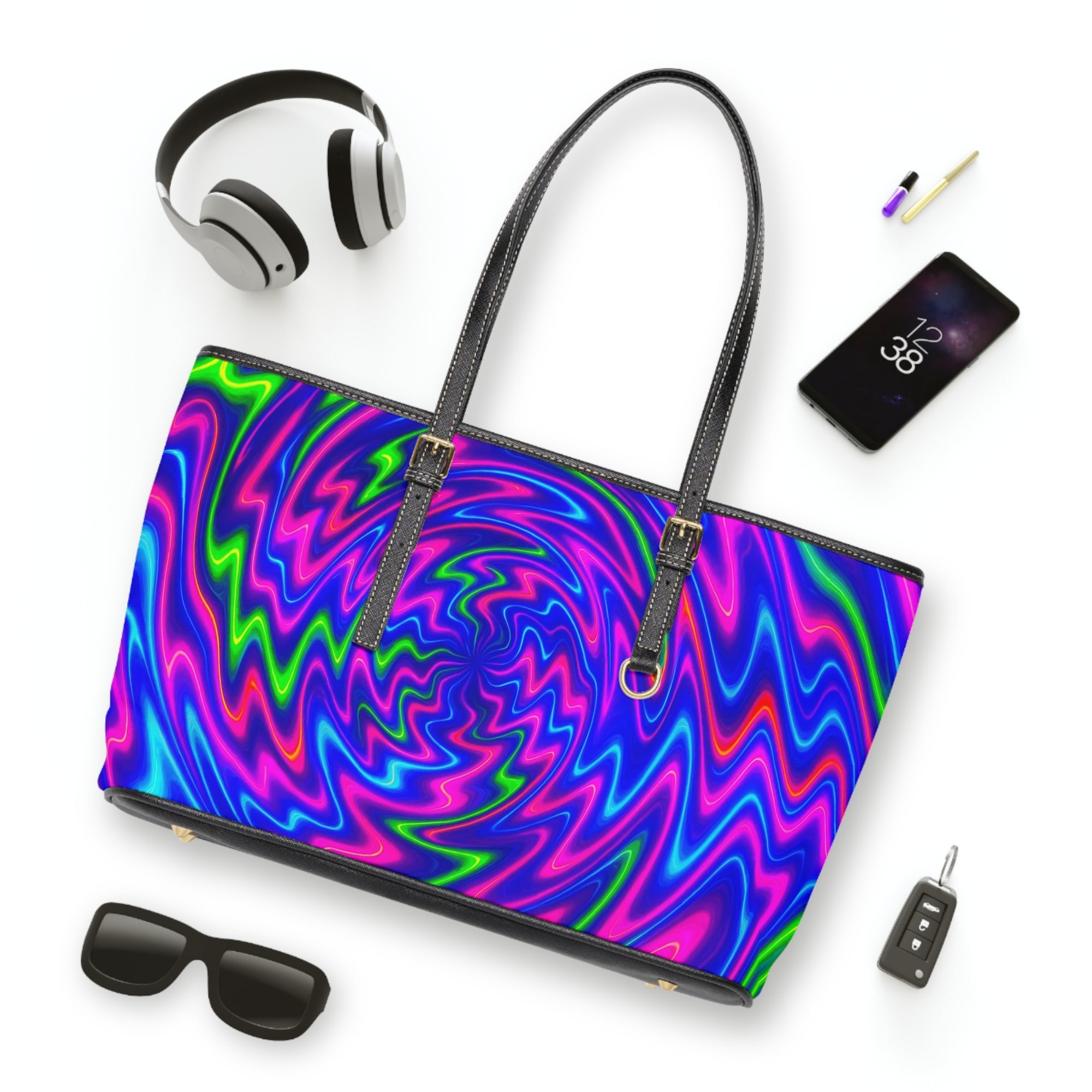 Neon Swirl Tote Bag | Bold Psychedelic Fashion Shopper