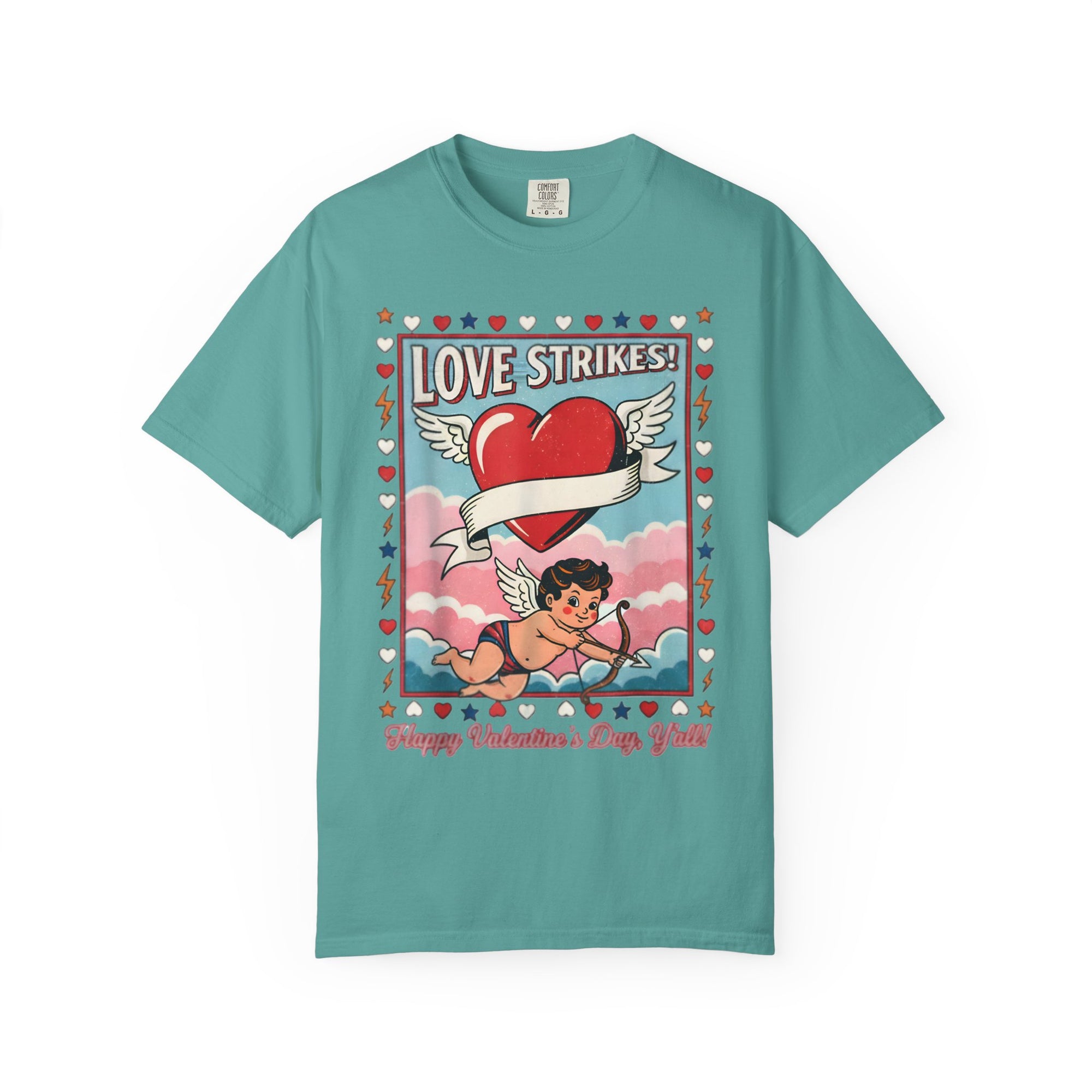 Love Strikes Cupid Heart T-Shirt | Valentine's Day Retro Graphic