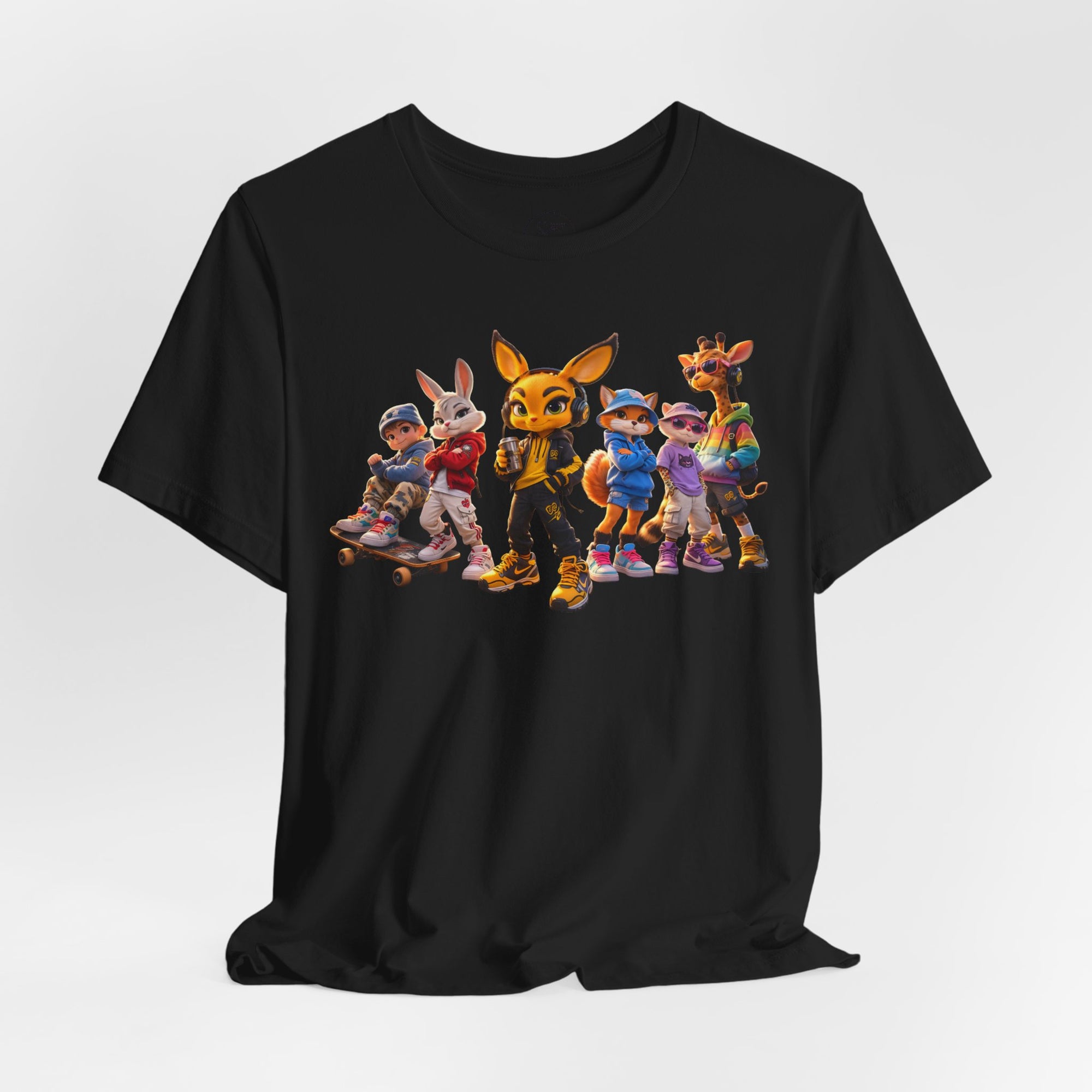 Anthropomorphic Skate Crew T-Shirt | Cartoon Fox, Bunny, Giraffe Characters