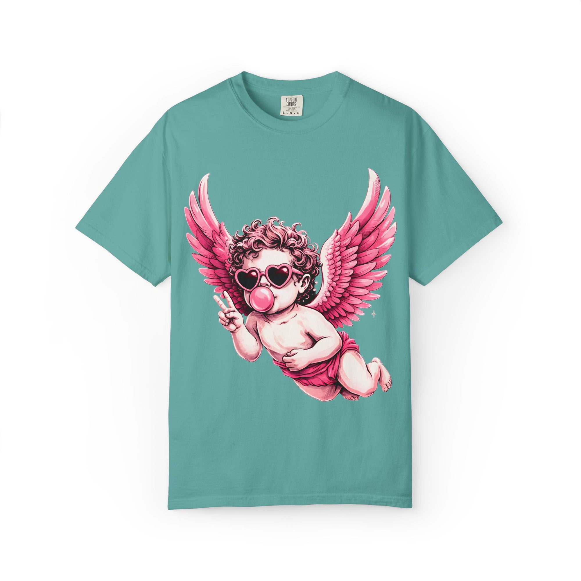 Pink Cherub Angel bubblegum sunglasses T-Shirt | Cupid winged baby graphic