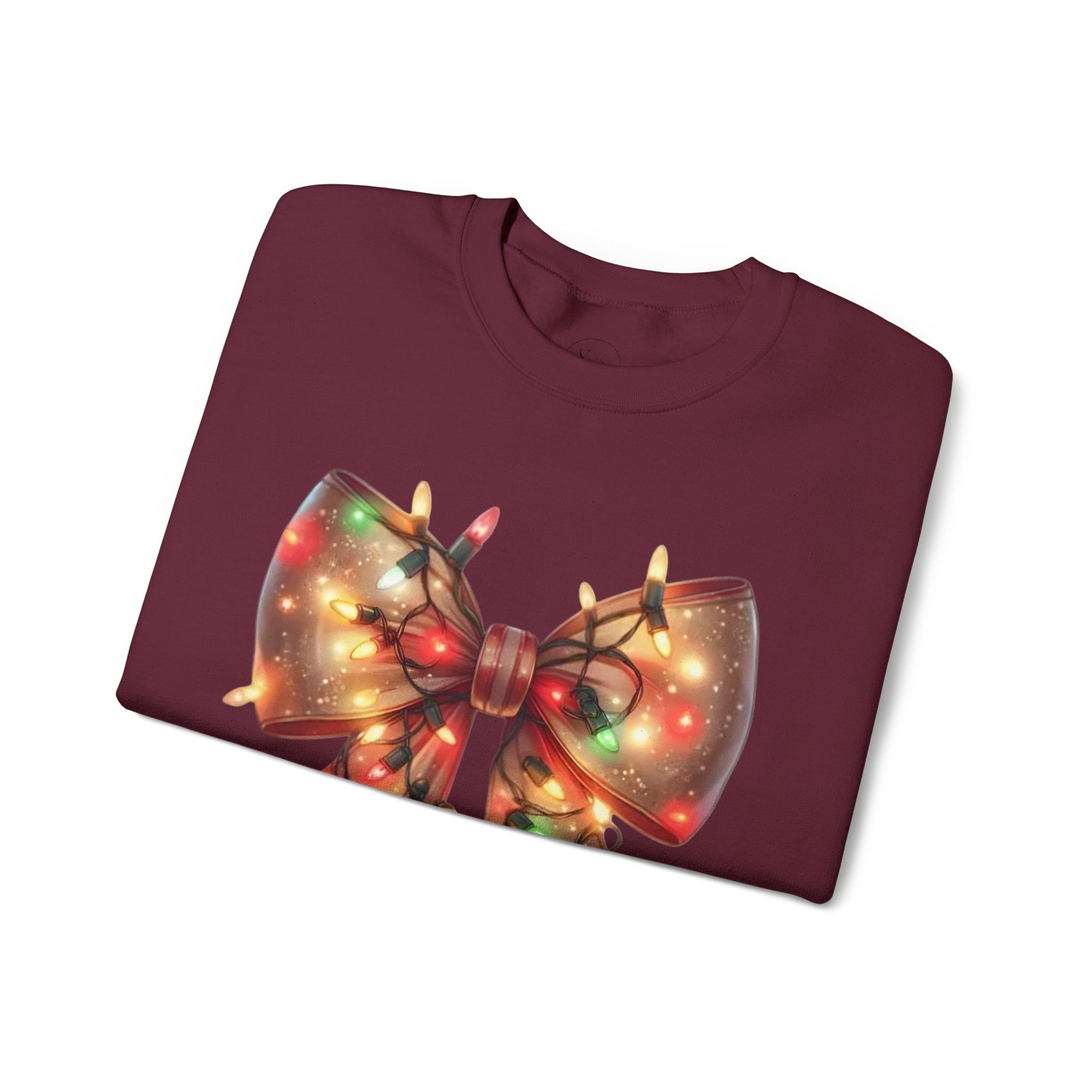 Festive Christmas Bow Sweatshirt | Holiday Lights Ribbon Pullover