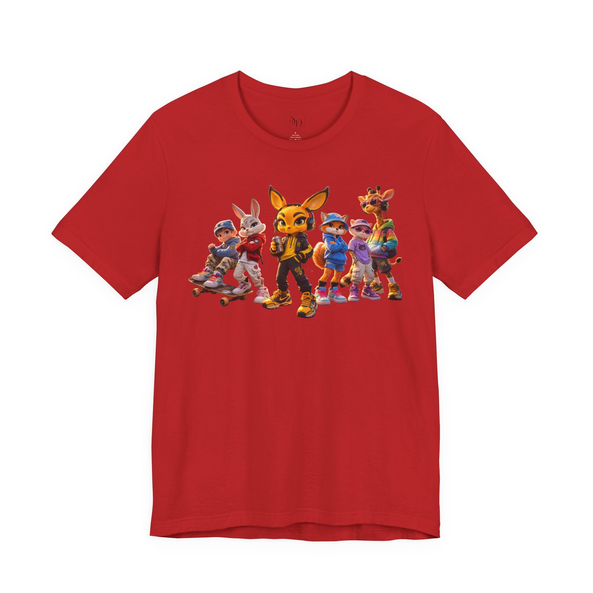 Anthropomorphic Skate Crew T-Shirt | Cartoon Fox, Bunny, Giraffe Characters
