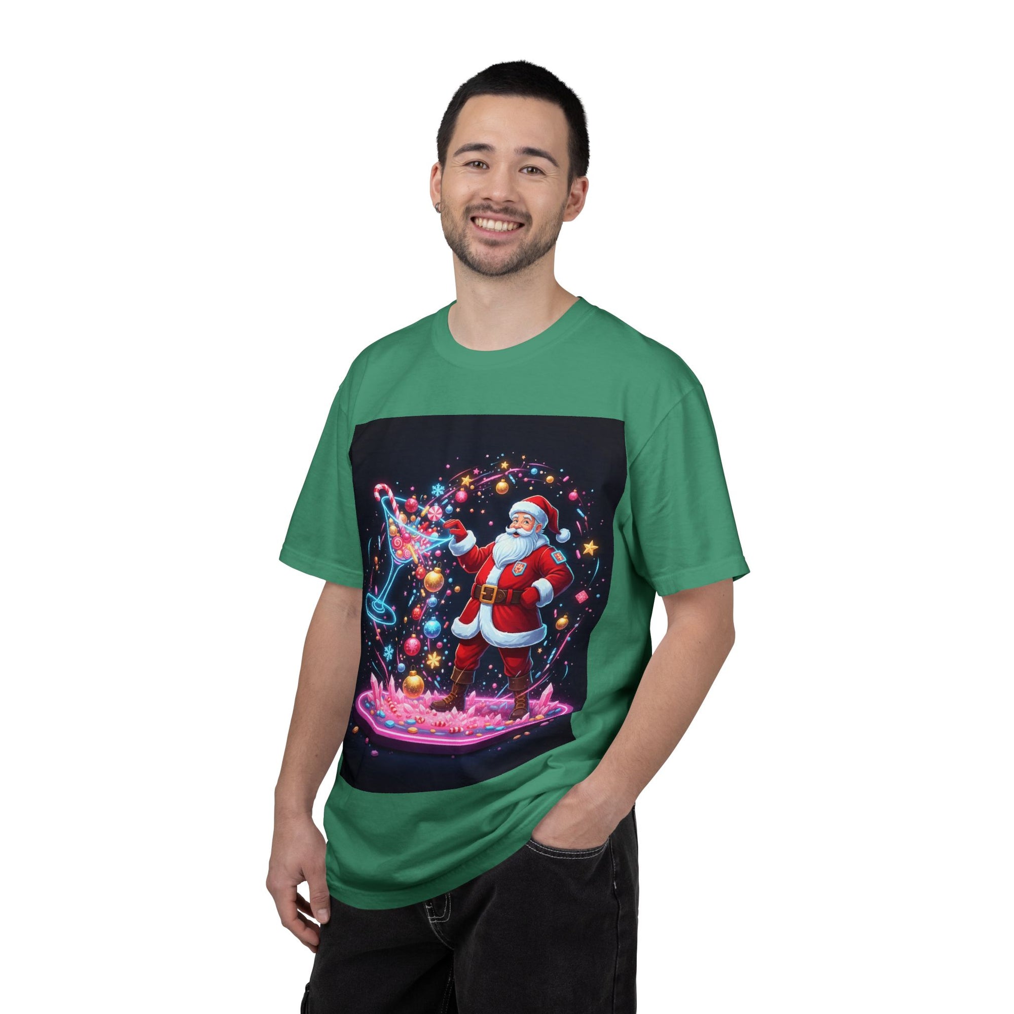 Santa Wizard Illustration T-Shirt | Neon Magical Christmas Tee