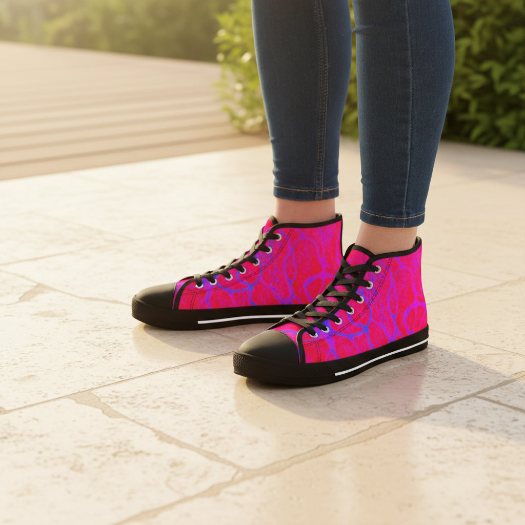 Women’s High Top Sneakers | Pink Blue Neuro-Art Canvas Shoes